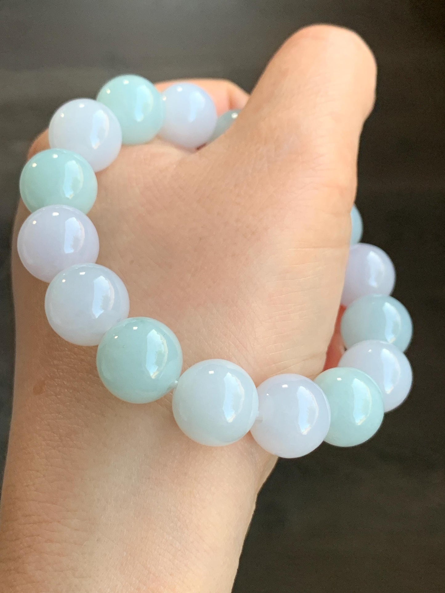 Certified Natural Grade A Icy Translucent Pastel Multicolored Jadeite Large Beads Beaded Bracelet Stretchy 13mm