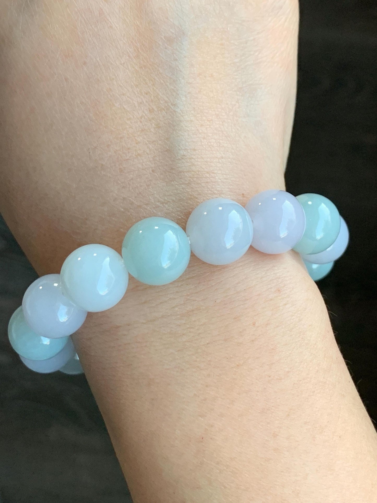 Certified Natural Grade A Icy Translucent Pastel Multicolored Jadeite Large Beads Beaded Bracelet Stretchy 13mm