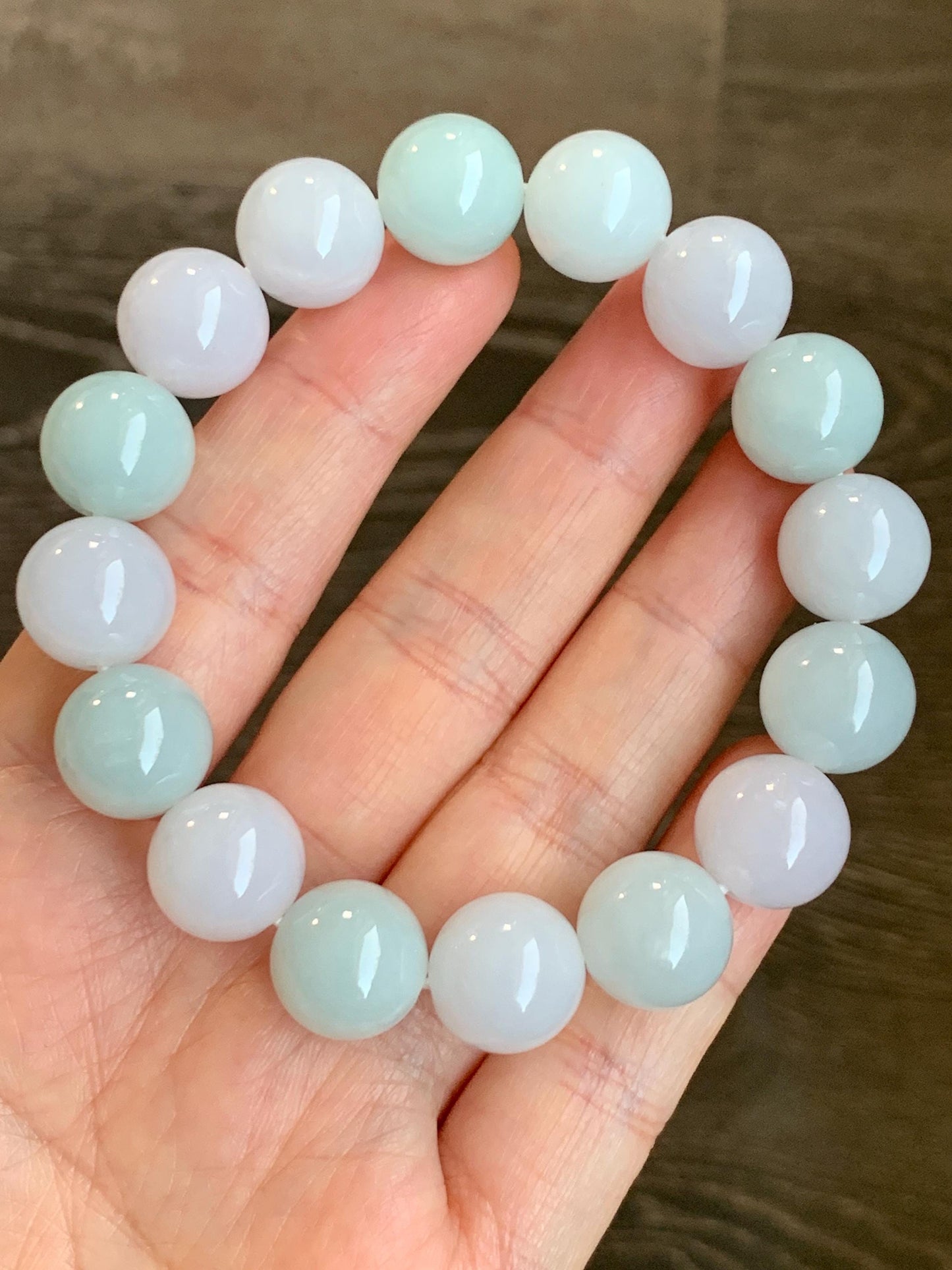 Certified Natural Grade A Icy Translucent Pastel Multicolored Jadeite Large Beads Beaded Bracelet Stretchy 13mm