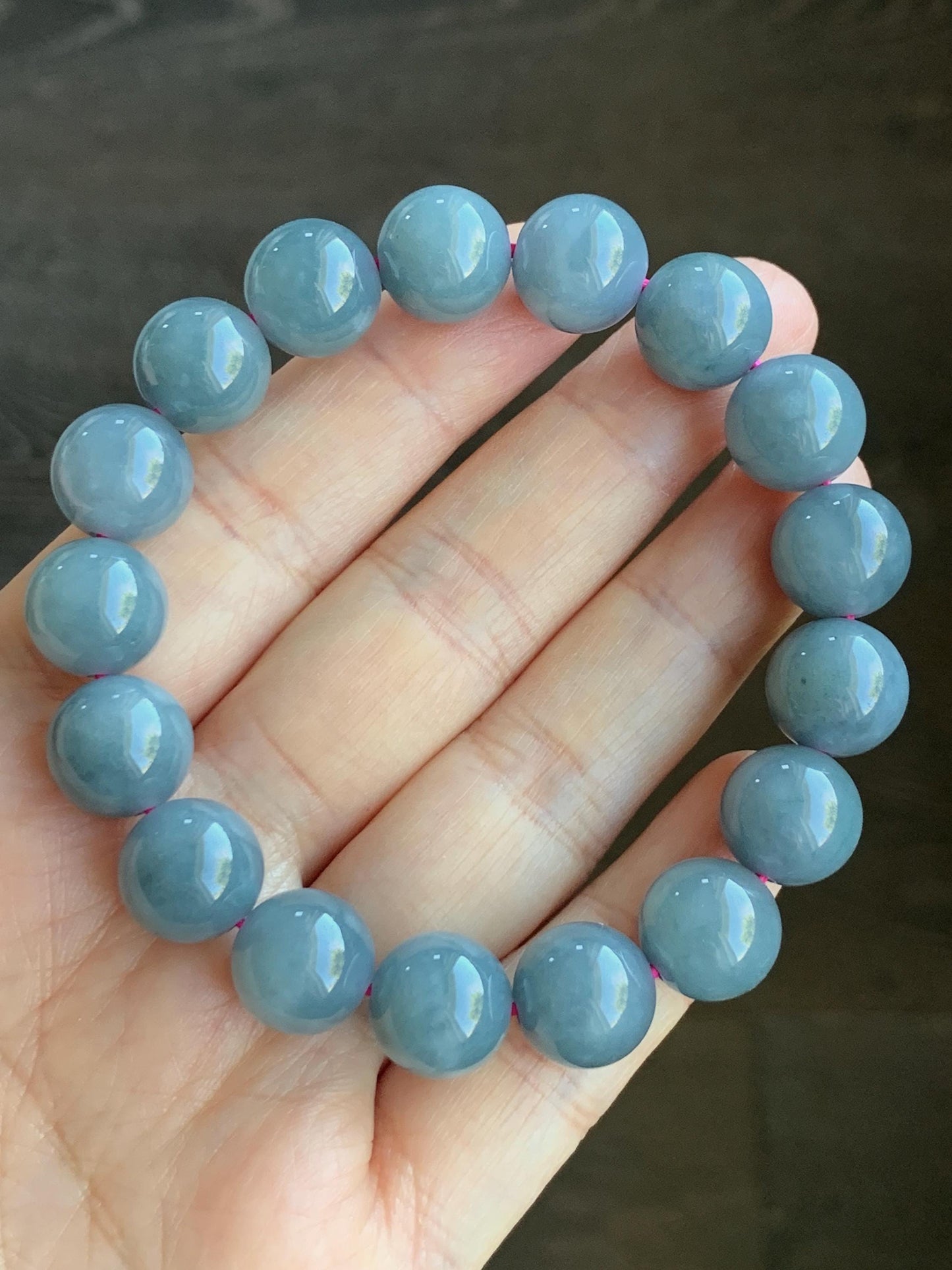 LARGE Natural Grade A Guatemalan Icy Translucent Dusty Purplish Blue Jadeite Beaded Bracelet 11.9mm 49g