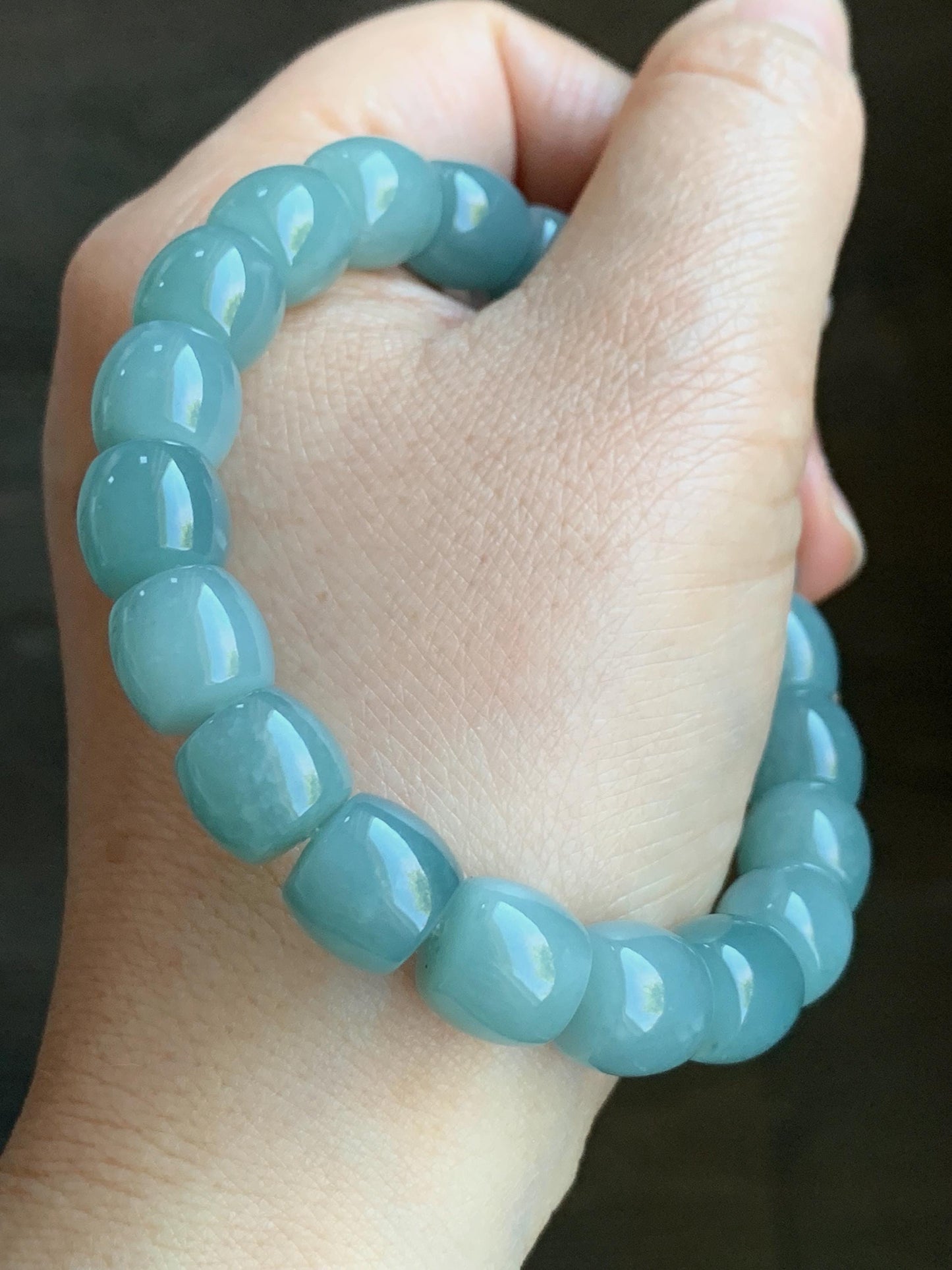 Natural Grade A Guatemalan Icy Translucent Gelatinous Blue Jadeite Barrel Beads Beaded Bracelet Stretchy 49g