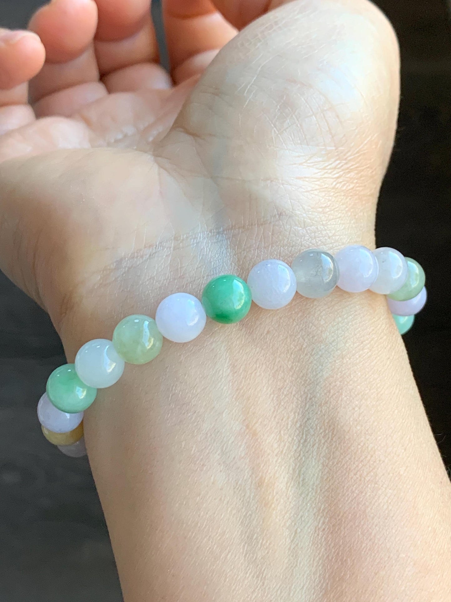 Natural Grade A Icy Translucent Multicolored Jadeite Round Beads Beaded Bracelet Stretchy 7.5mm 19g