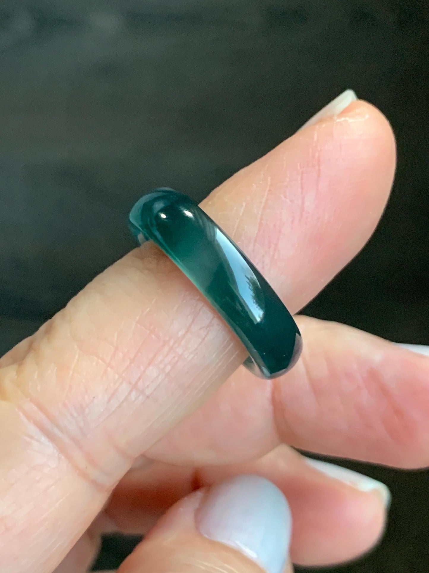 Natural Grade A Guatemalan Icy Highly Translucent Dark Teal Blue Jadeite Band Ring Size 6 US 天然冰危深蓝翡翠戒圈