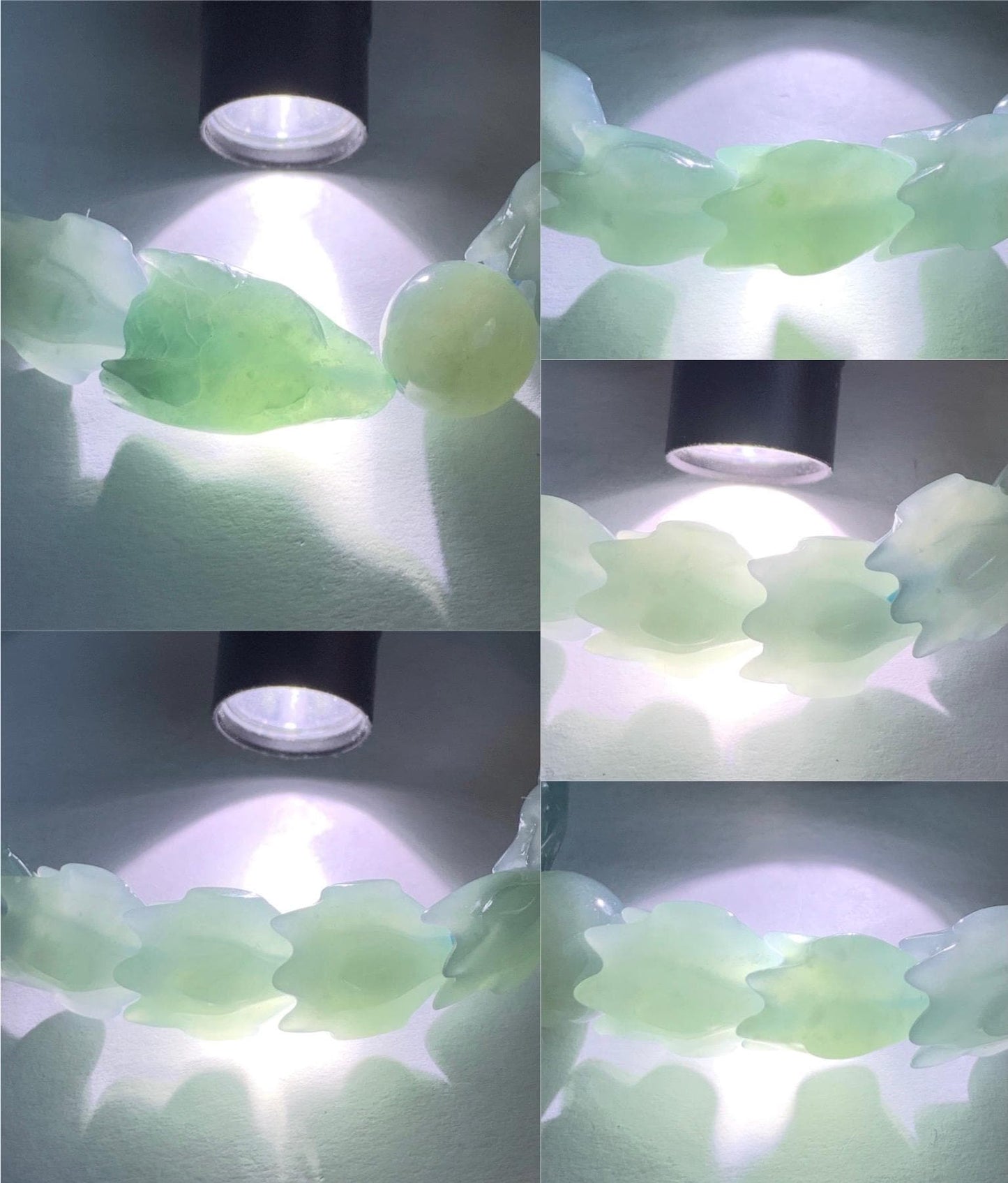 Natural Guatemalan Icy Translucent Gelatinous Dusty Light Blue Jadeite Carved Dragon Bone & Sphere Beaded Bracelet 7.5” 45g 天然冰胶危淡蓝翡翠龙骨翡翠珠手串