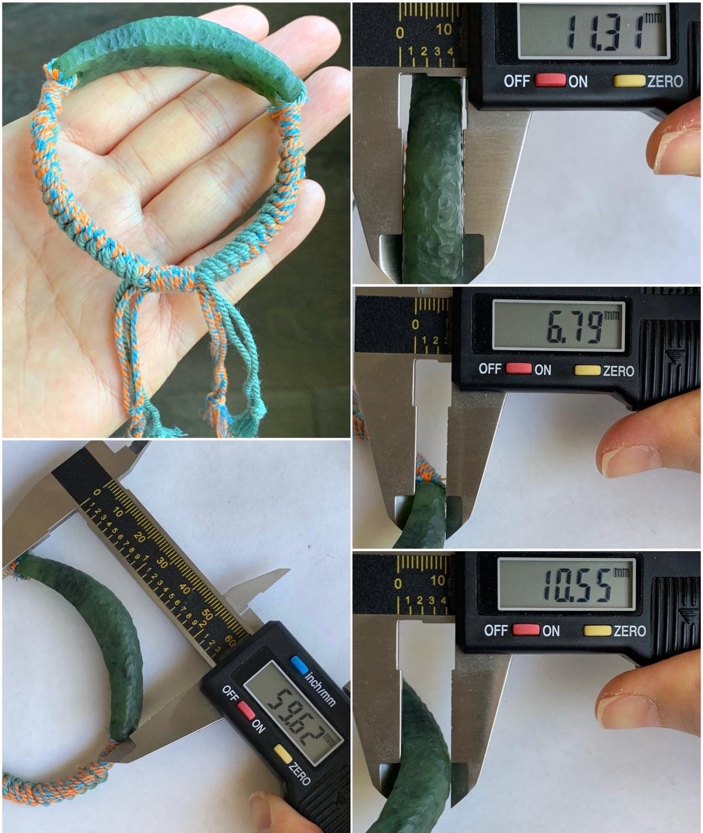 Natural Grade A Nephrite Jade Cuff Rope Bracelet Translucent Dark Green Adjustable 7" 19g 天然和田玉仿古手牌手绳 B