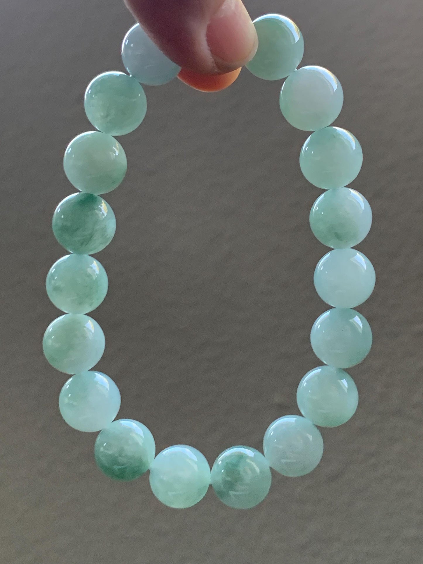 Certified Natural Grade A Icy Translucent Gelatinous Bicolored Jadeite Large Beads Beaded Bracelet 11mm 7.75” 41.7g 天然冰胶白加青鸳鸯翡翠大卡手串 1701