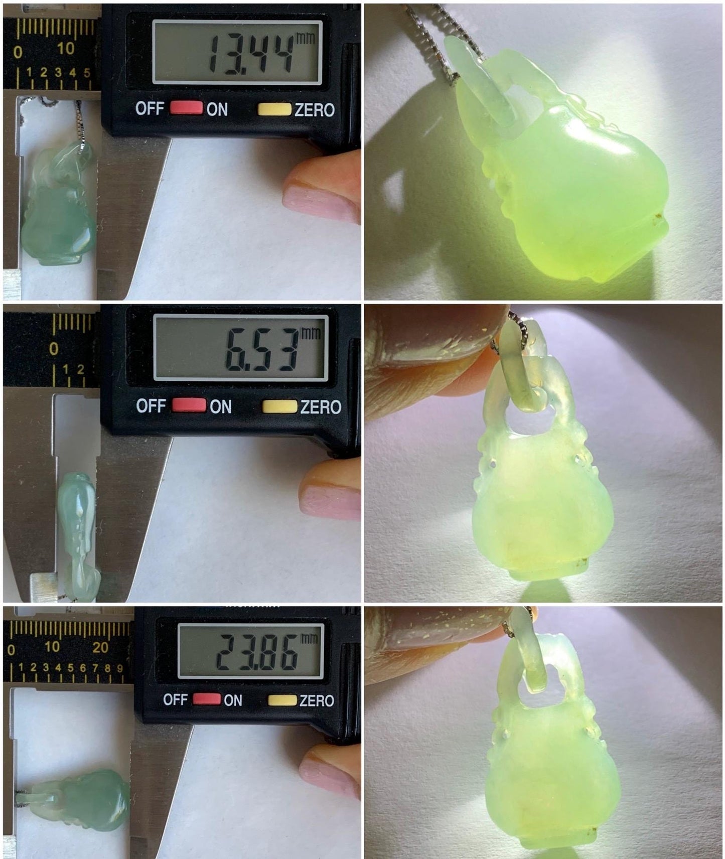 Natural Grade A Icy Translucent Gelatinous Light Green Jadeite Vase w/ Interlocking Bail Pendant Necklace Sterling Silver 天然冰胶晴底翡翠花瓶环环相扣吊坠