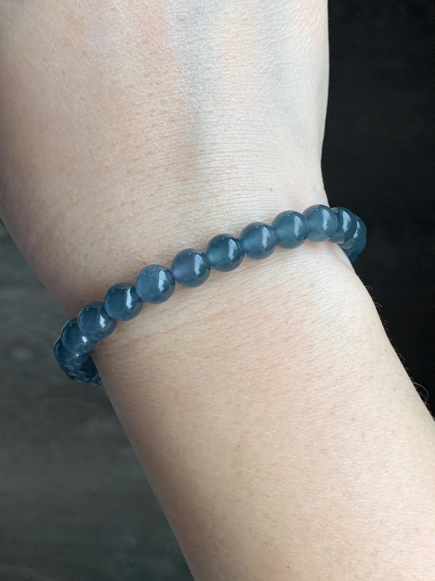 Natural Grade A Guatemalan Icy Highly Translucent Gelatinous Aegean Blue Jadeite Beaded Bracelet w/ Whale Tail Charm 6.8mm 6.75"