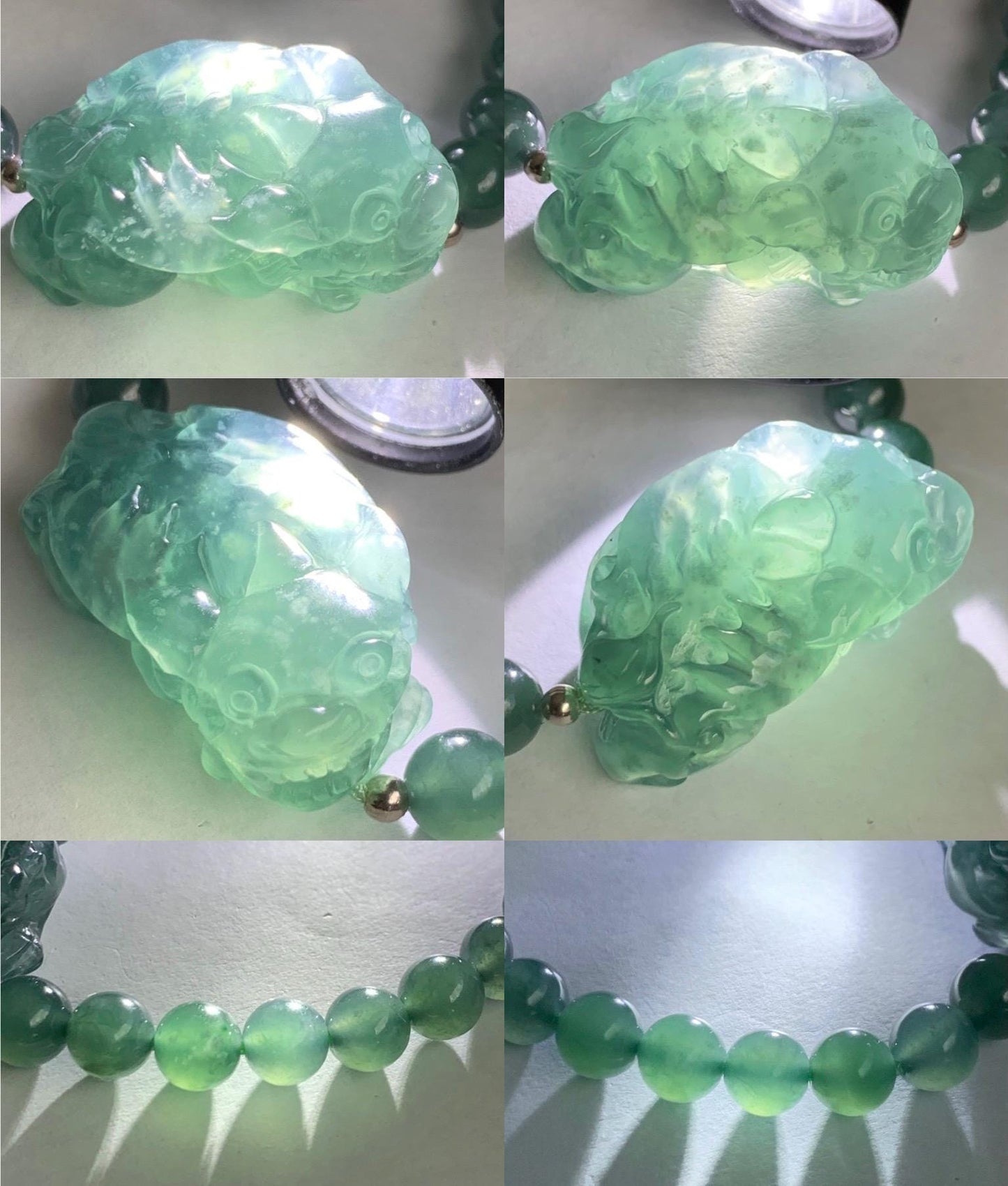 Certified Natural Guatemalan Icy Highly Translucent Gelatinous Teal Blue Jadeite Pixiu Beaded Bracelet