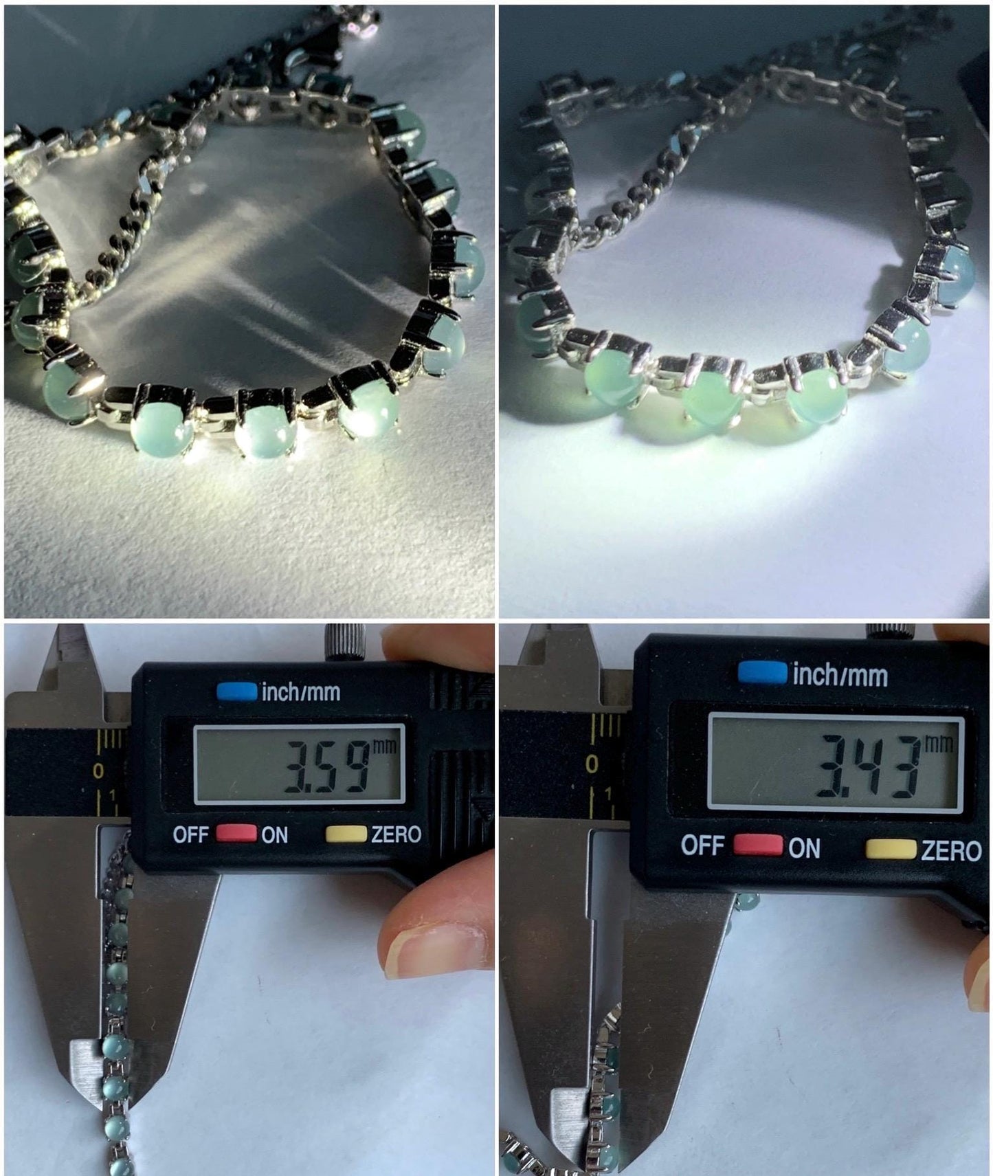 Natural Guatemalan Grade A Icy Highly Translucent Light Blue Jadeite Link Chain Style Bracelet Sterling Silver 6.25”-7.5” 4g 天然冰危浅蓝起光翡翠银镶手链