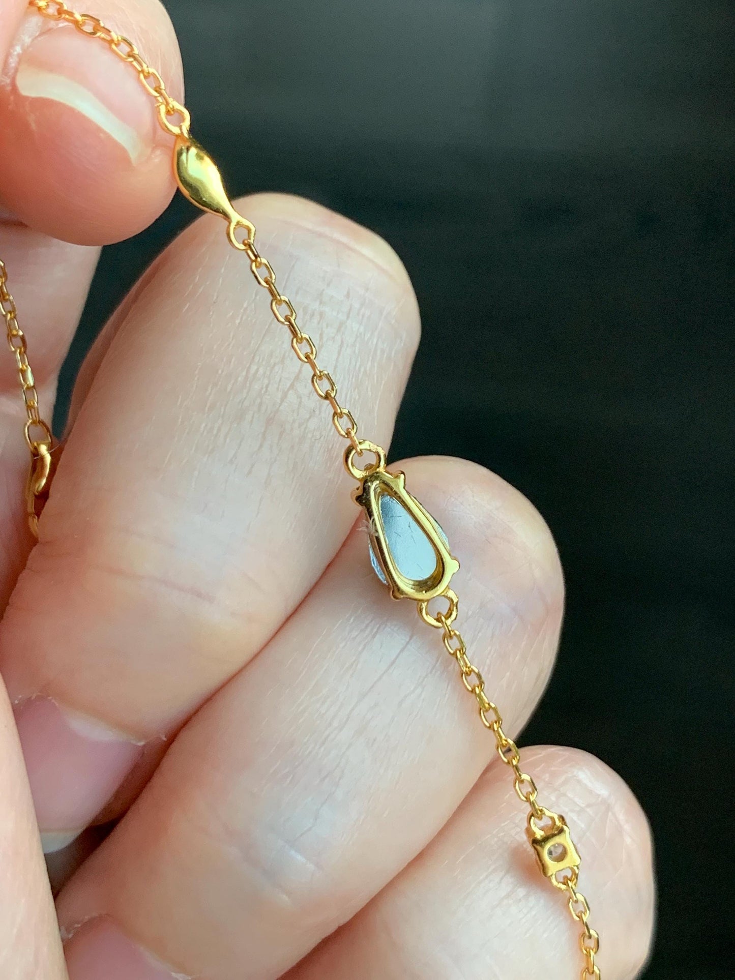 Natural Grade A Guatemalan Icy Translucent Vibrant Green Jadeite Teardrop Cabochon Chain Bracelet Sterling Silver 6.25"-7.5" 天然冰危绿翡翠水滴银手链