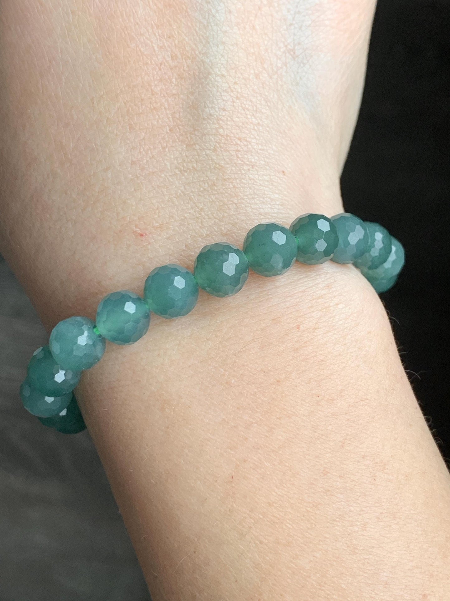 Natural Guatemalan Grade A Icy Translucent Dusty Teal Green Faceted Jadeite Beaded Bracelet Stretchy 8mm 6.75" 20g 天然冰危暗绿翡翠切割面圆珠手串 QGL138