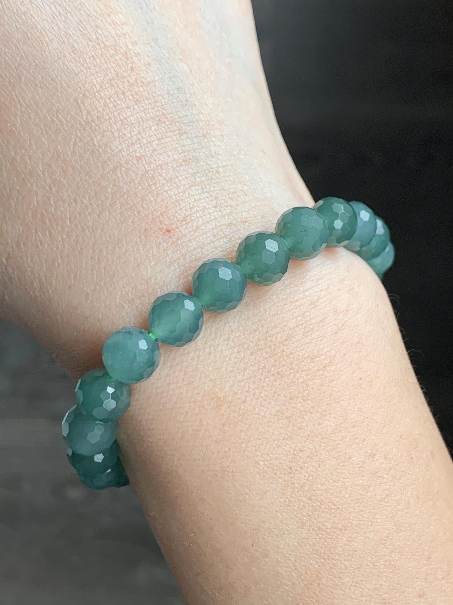 Natural Guatemalan Grade A Icy Translucent Dusty Teal Green Faceted Jadeite Beaded Bracelet Stretchy 8mm 6.75" 20g 天然冰危暗绿翡翠切割面圆珠手串 QGL138