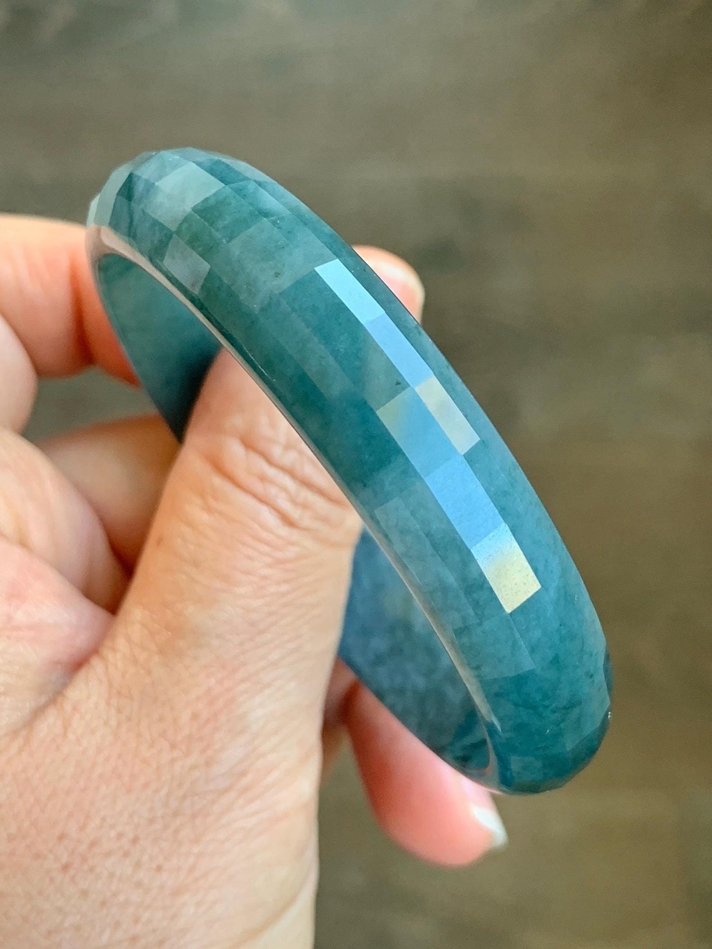 Certified Natural Grade A Guatemalan Icy Translucent Dark Blue Marbled Jadeite Faceted Bangle 56.8mm 12.6x5.9mm 38.4g 天然老种冰危深蓝翡翠正圈切割面手镯 1354