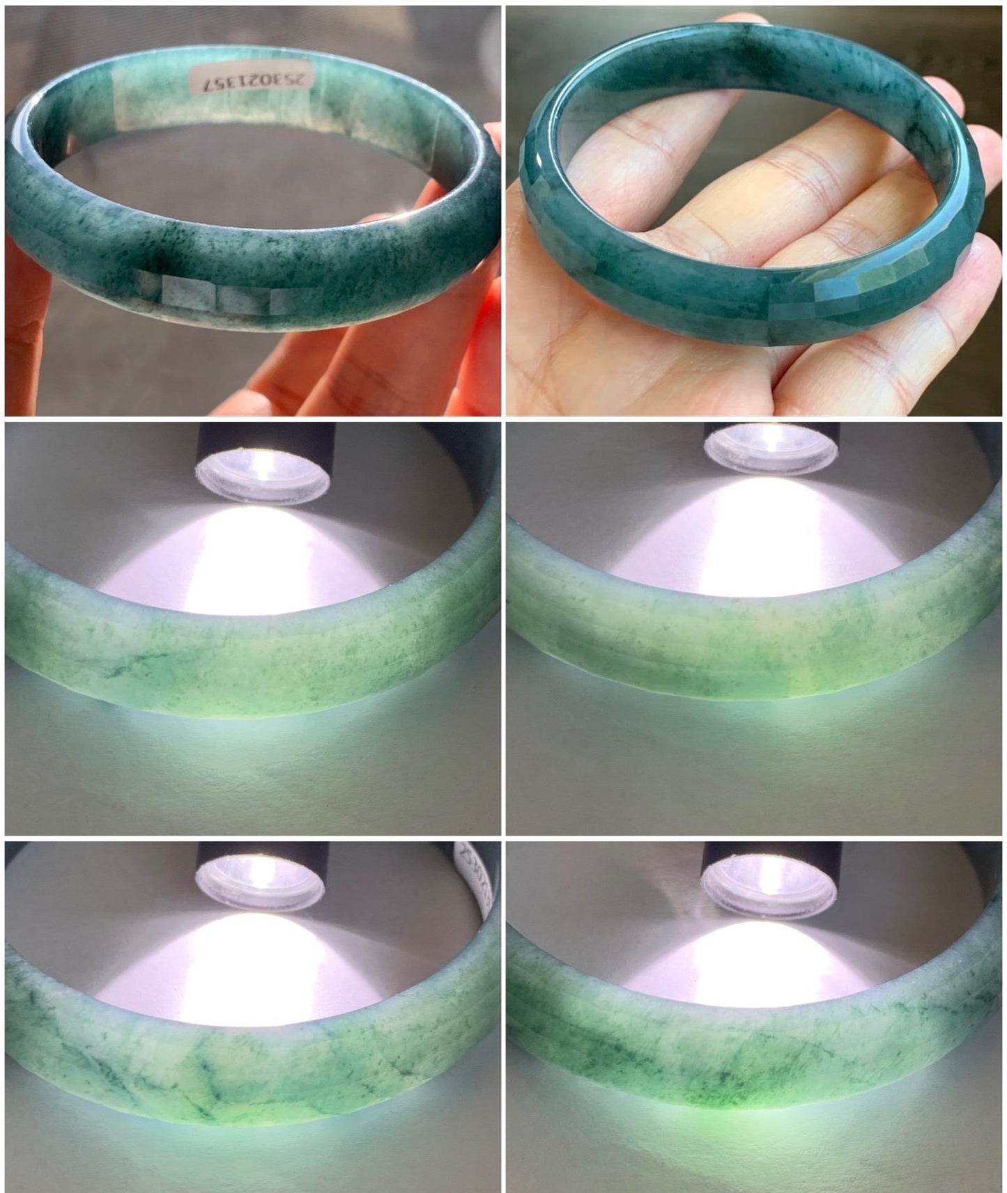 Certified Natural Grade A Guatemalan Icy Translucent Dark Blue Marbled Jadeite Faceted Bangle 57.6mm 12.7x5.7mm 39g 天然老种冰危深蓝翡翠正圈切割面手镯 1357