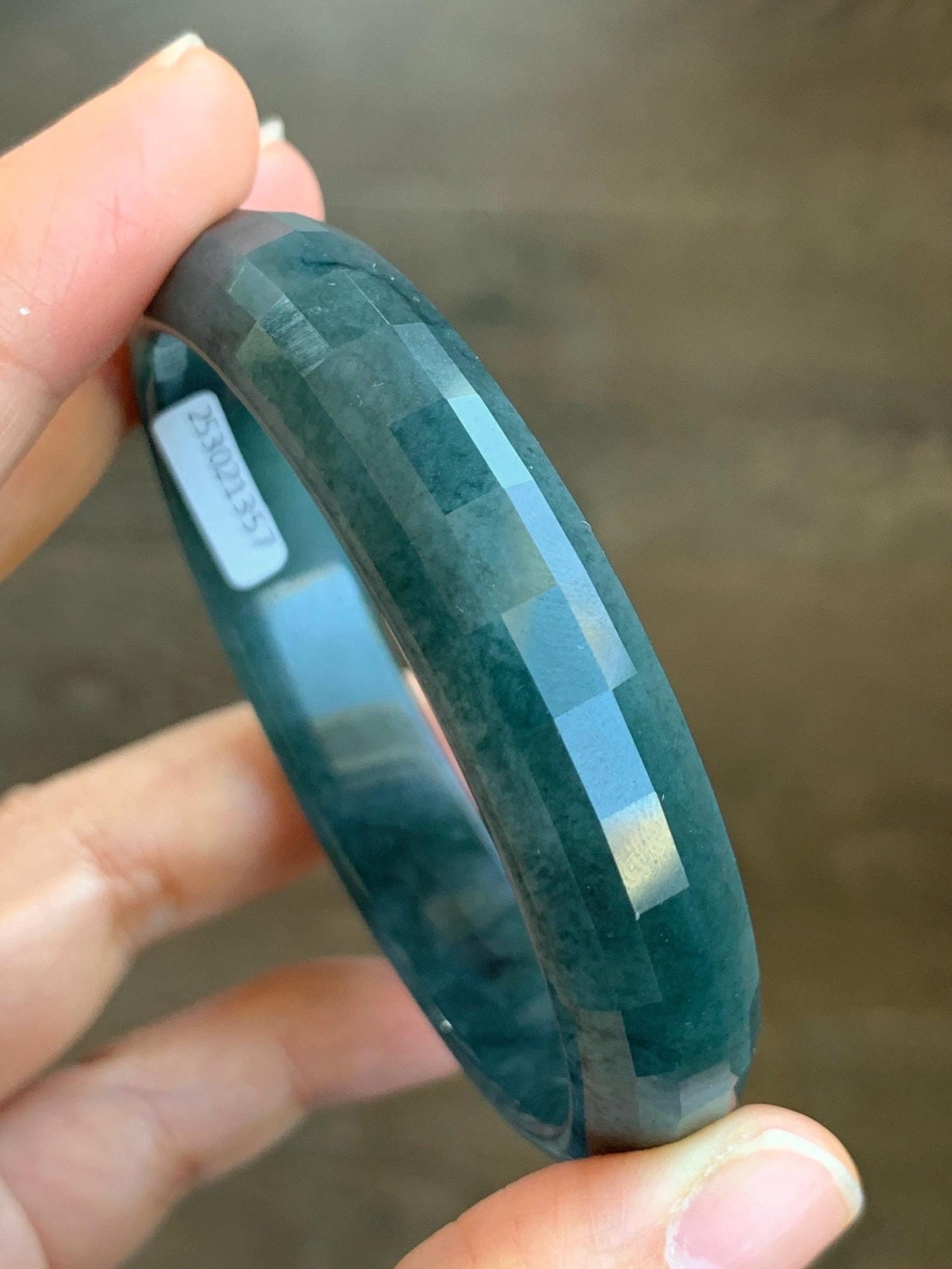 Certified Natural Grade A Guatemalan Icy Translucent Dark Blue Marbled Jadeite Faceted Bangle 57.6mm 12.7x5.7mm 39g 天然老种冰危深蓝翡翠正圈切割面手镯 1357