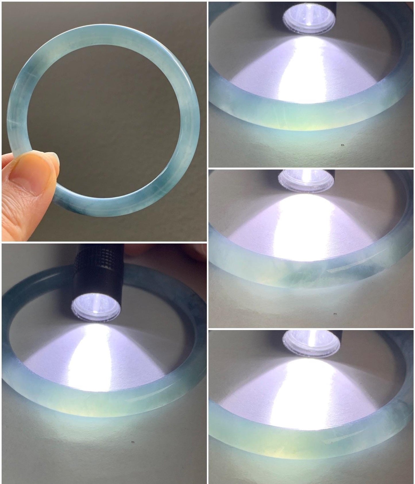 Certified Natural Grade A Guatemalan Icy Translucent Gelatinous Dusty Blue Jadeite Bangle Bracelet 53.8mm 23.68g