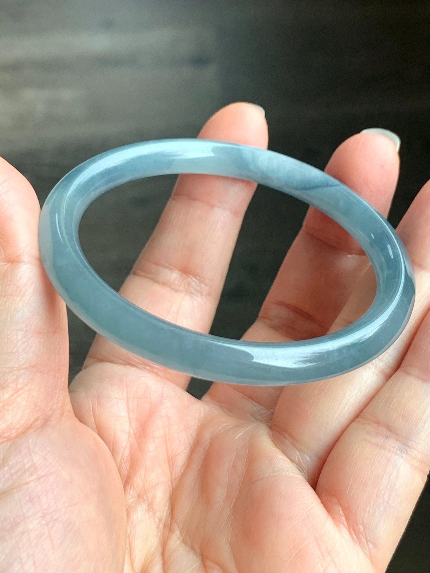 Certified Natural Grade A Guatemalan Icy Translucent Gelatinous Dusty Blue Jadeite Bangle Bracelet 53.8mm 23.68g