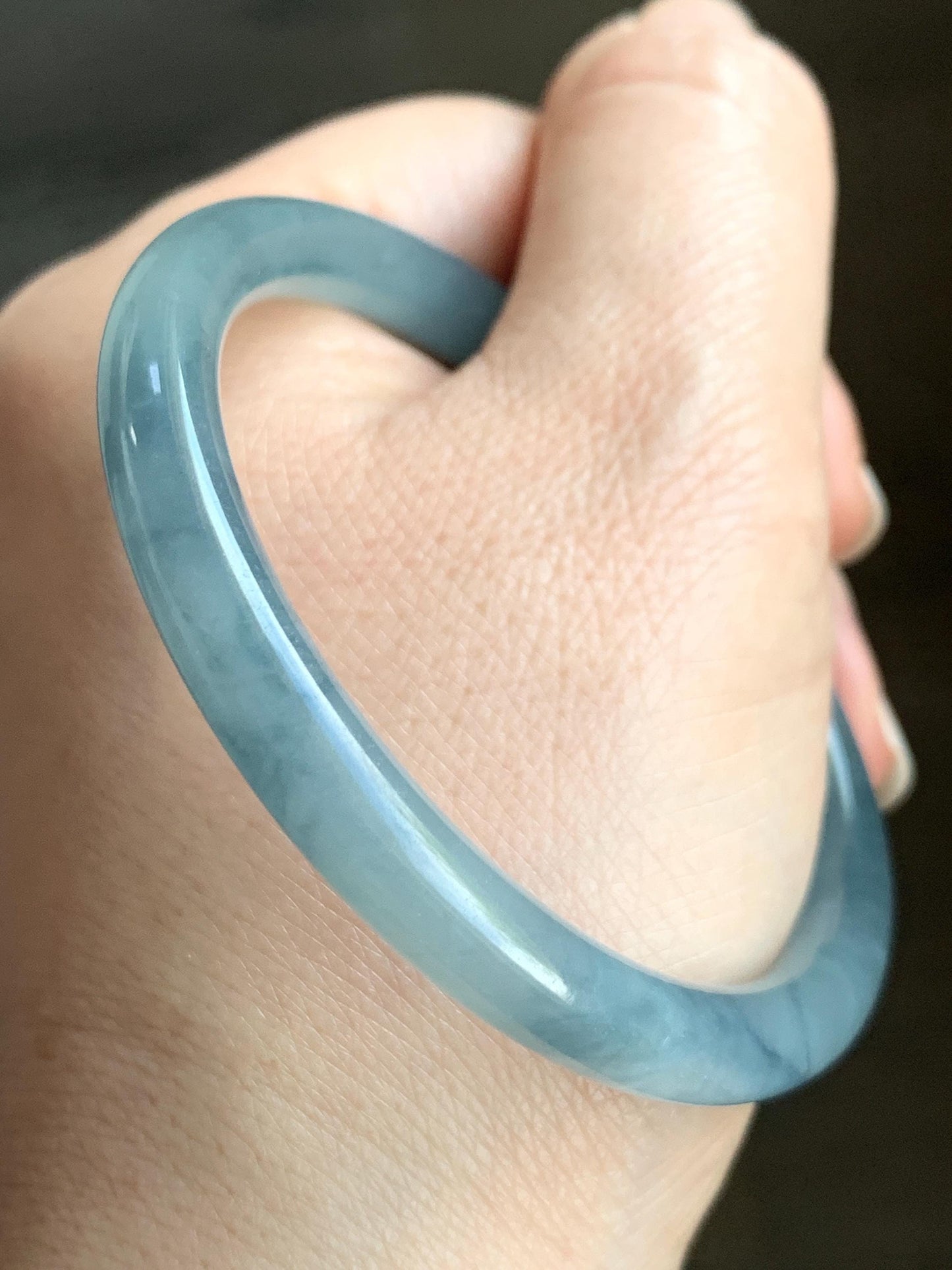 Certified Natural Grade A Guatemalan Icy Translucent Gelatinous Dusty Blue Jadeite Bangle Bracelet 53.8mm 23.68g