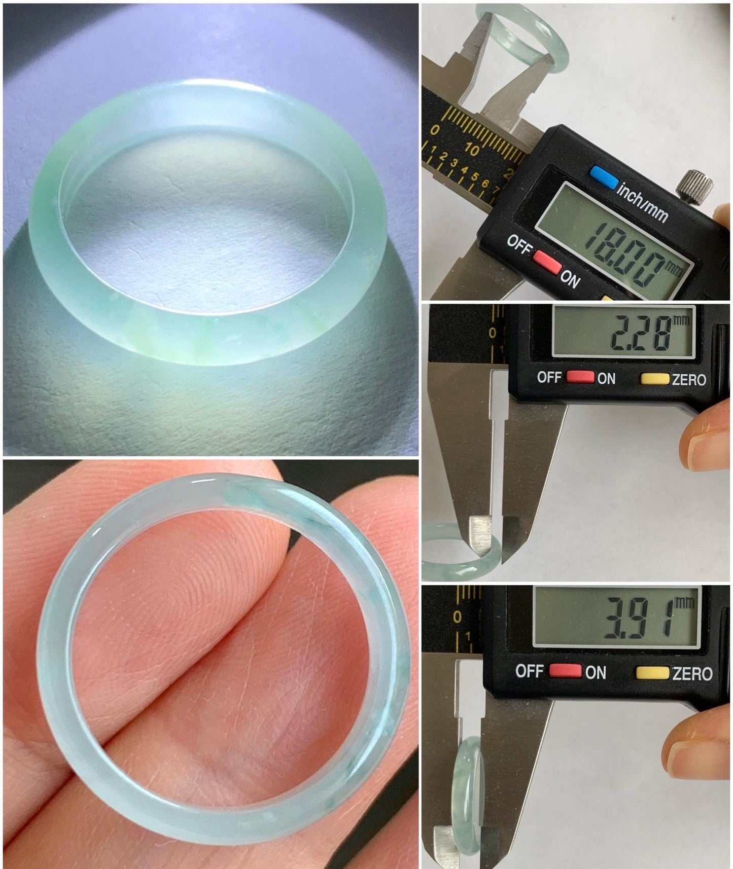 Natural Grade A Guatemalan Icy Highly Translucent Pastel Teal Green Jadeite Band Ring Size 7.75 US 天然冰危起光浅绿翡翠戒圈 QLW180A