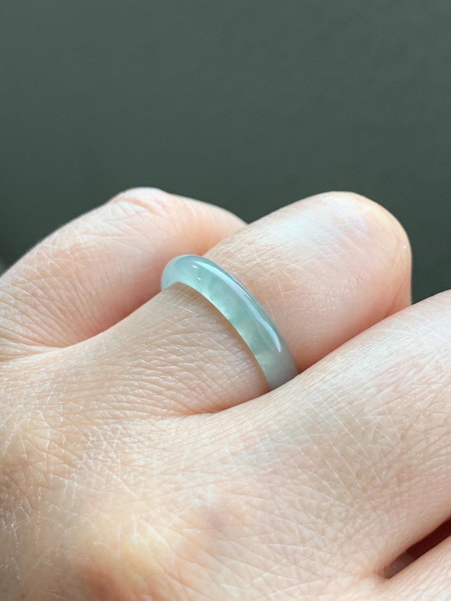 Natural Grade A Guatemalan Icy Highly Translucent Pastel Teal Green Jadeite Band Ring Size 7.75 US