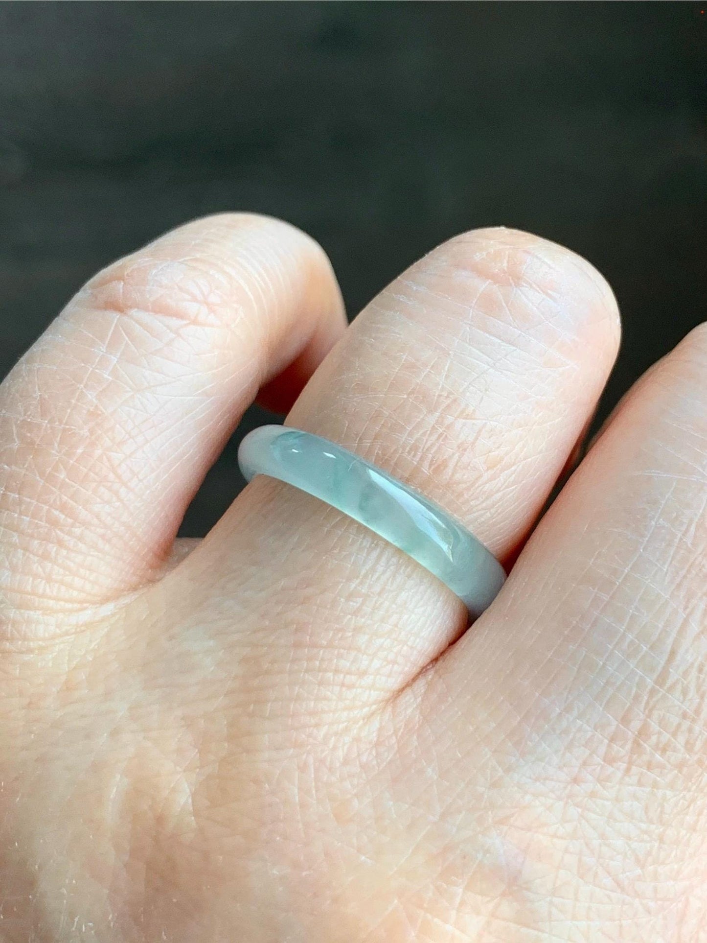 Natural Grade A Guatemalan Icy Highly Translucent Pastel Teal Green Jadeite Band Ring Size 7.75 US