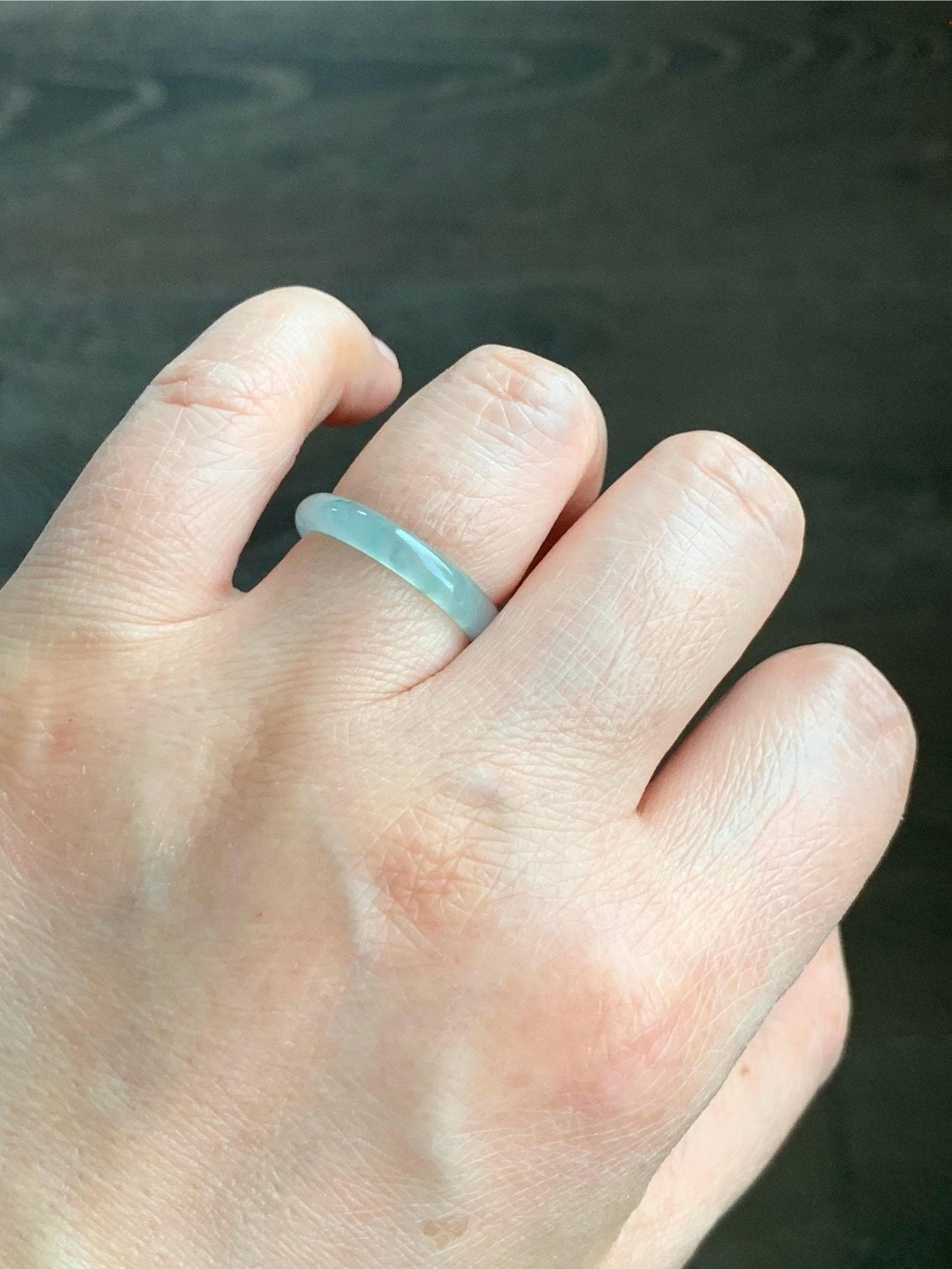 Natural Grade A Guatemalan Icy Highly Translucent Pastel Teal Green Jadeite Band Ring Size 7.75 US