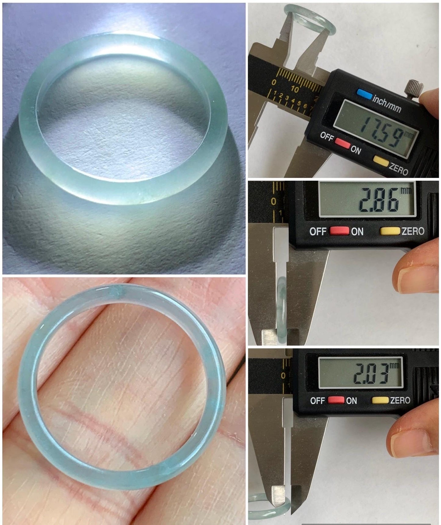 Natural Grade A Guatemalan Icy Highly Translucent Pastel Teal Green Jadeite Band Ring Size 7.25 US 天然冰危起光浅绿翡翠戒圈 QLW180C