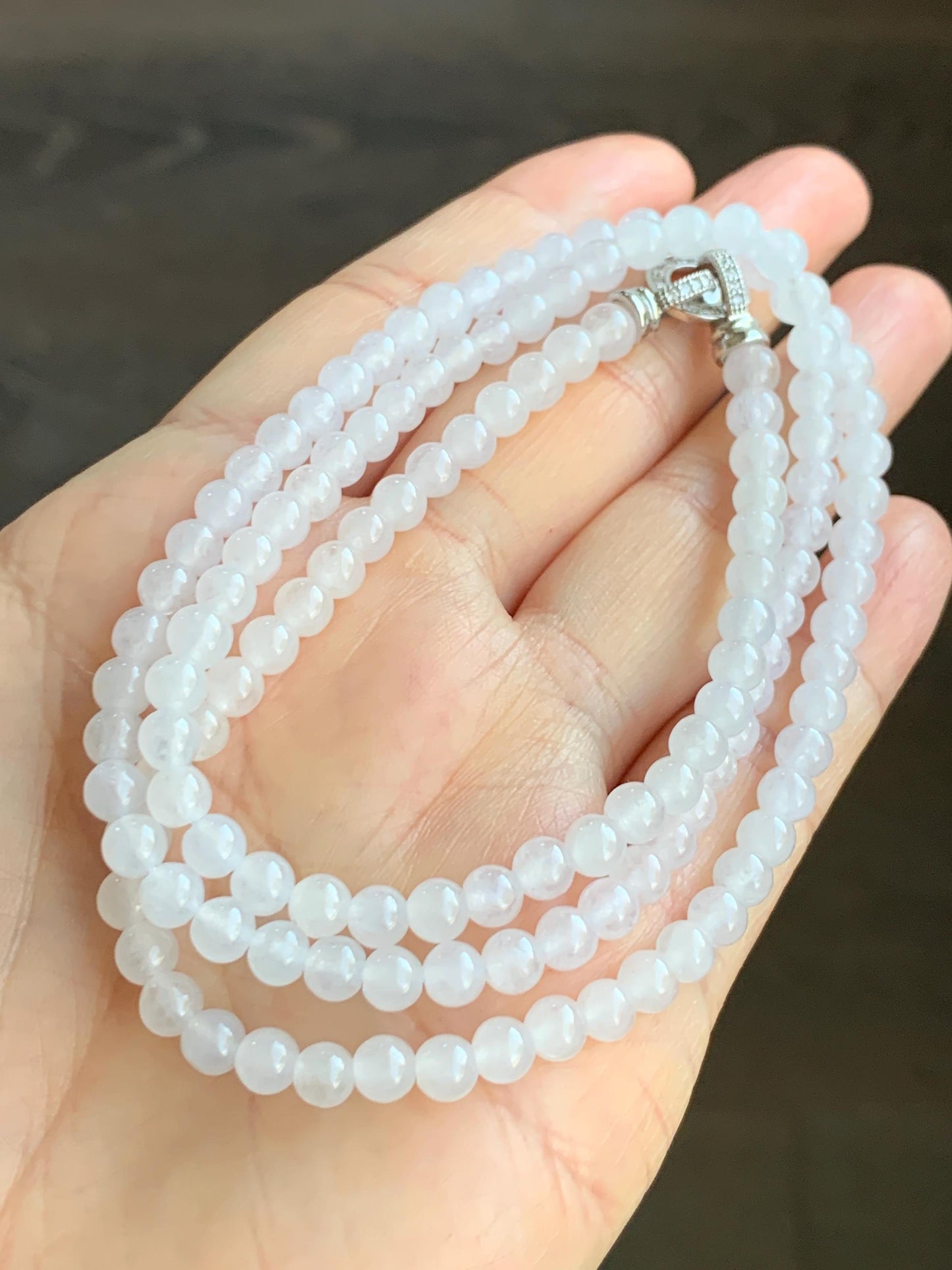 Certified Grade A Natural Icy Highly Translucent White Jadeite Round Beads Beaded Necklace 4.8mm 25.9g