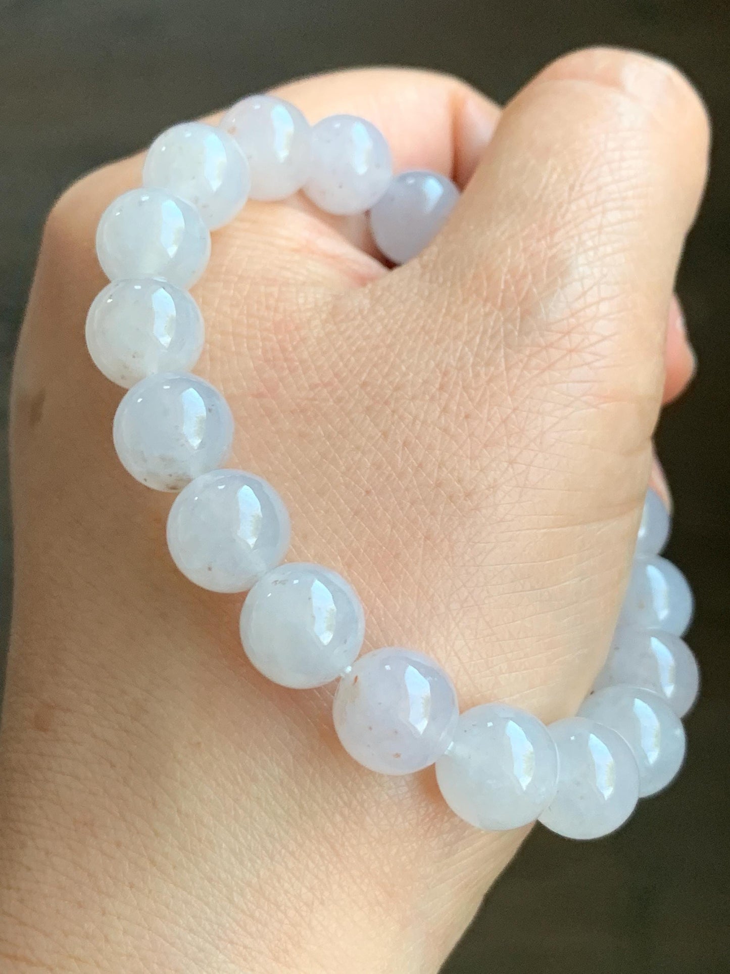 Certified Natural Grade A Icy Highly Translucent Gelatinous Pastel Dusty Rose Jadeite with dark yellow and gray marbling spots Large Beads Beaded Bracelet 10mm