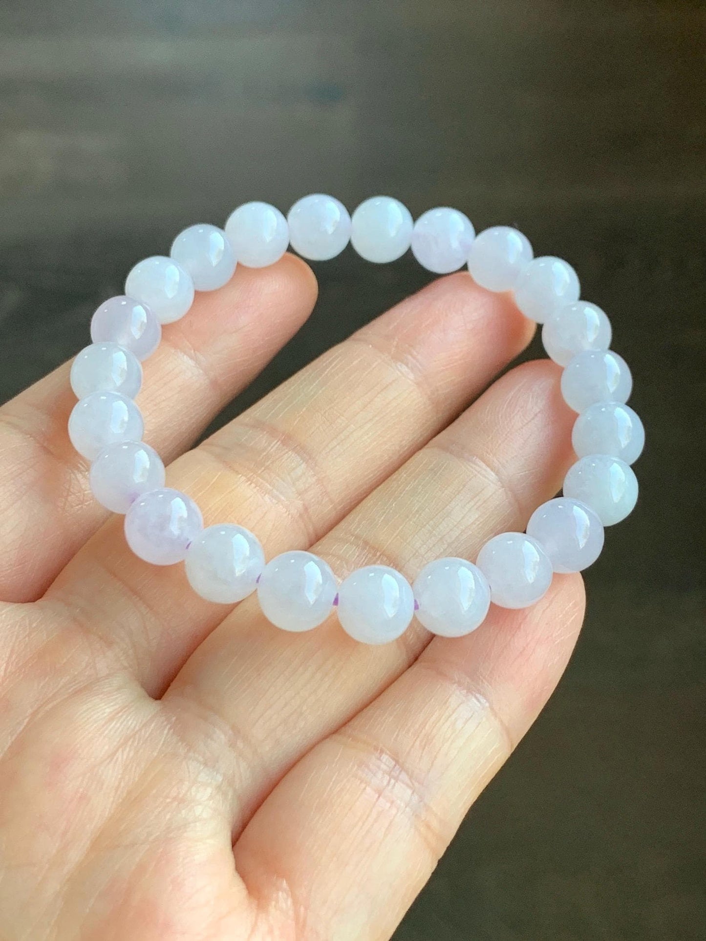 Natural Grade A Icy Translucent Gelatinous Jadeite w/ Pastel Lavender Undertone Round Beads Beaded Bracelet 7.7mm