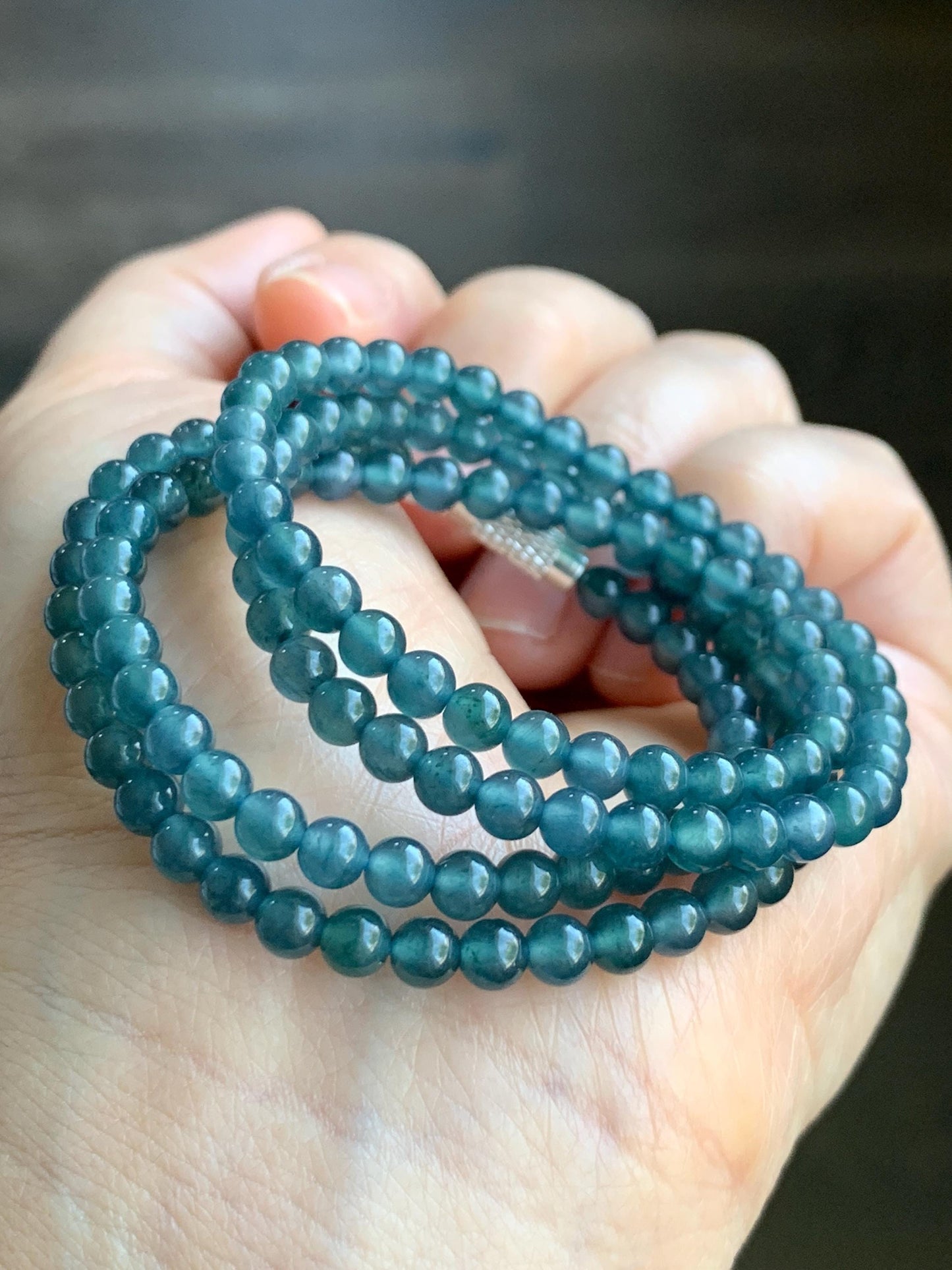 Natural Grade A Guatemalan Icy Highly Translucent Aegean Blue Jadeite Petite Beads Beaded Necklace 4.5mm 21g