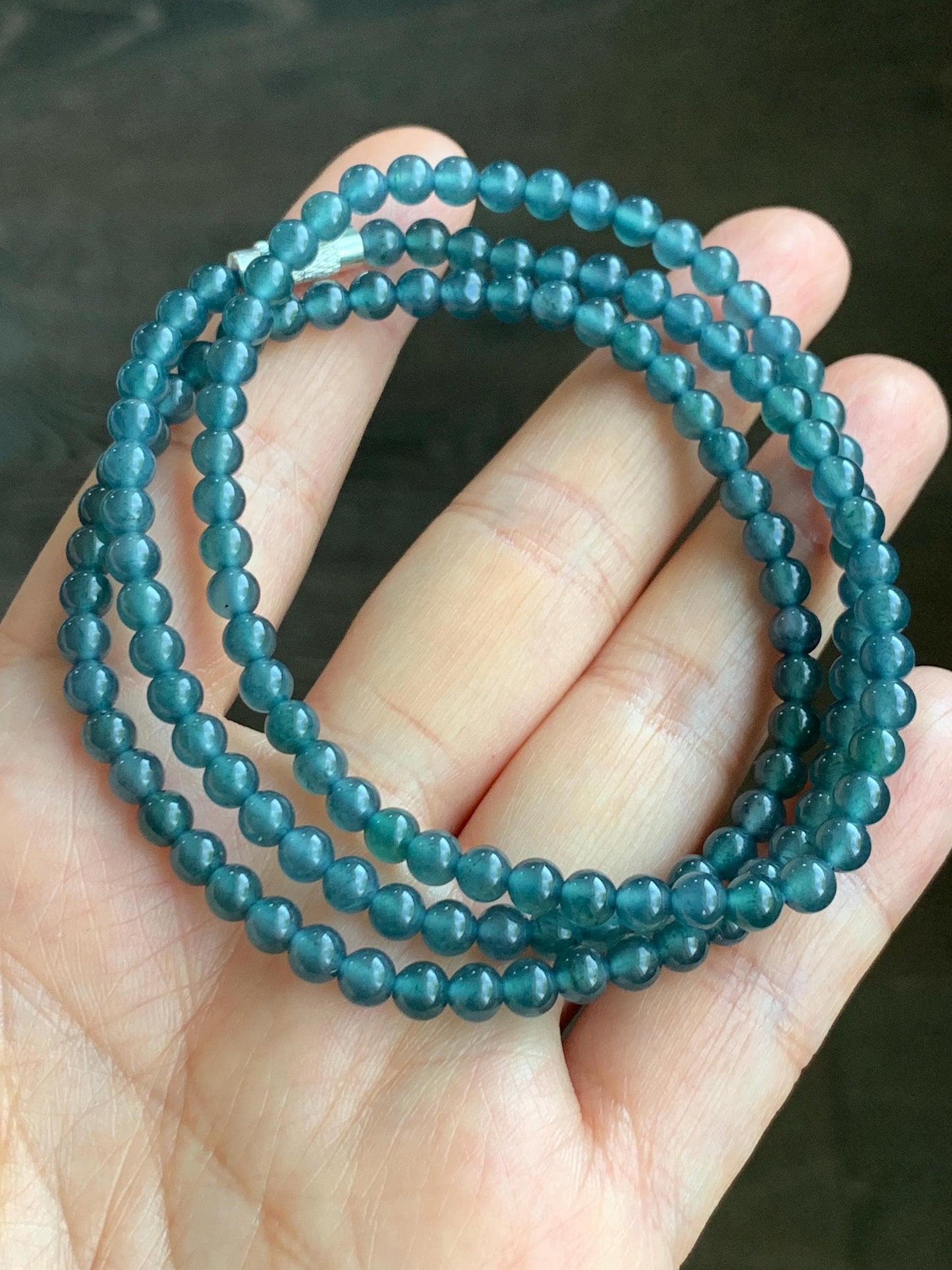 Natural Grade A Guatemalan Icy Highly Translucent Aegean Blue Jadeite Petite Beads Beaded Necklace 4.5mm 21g