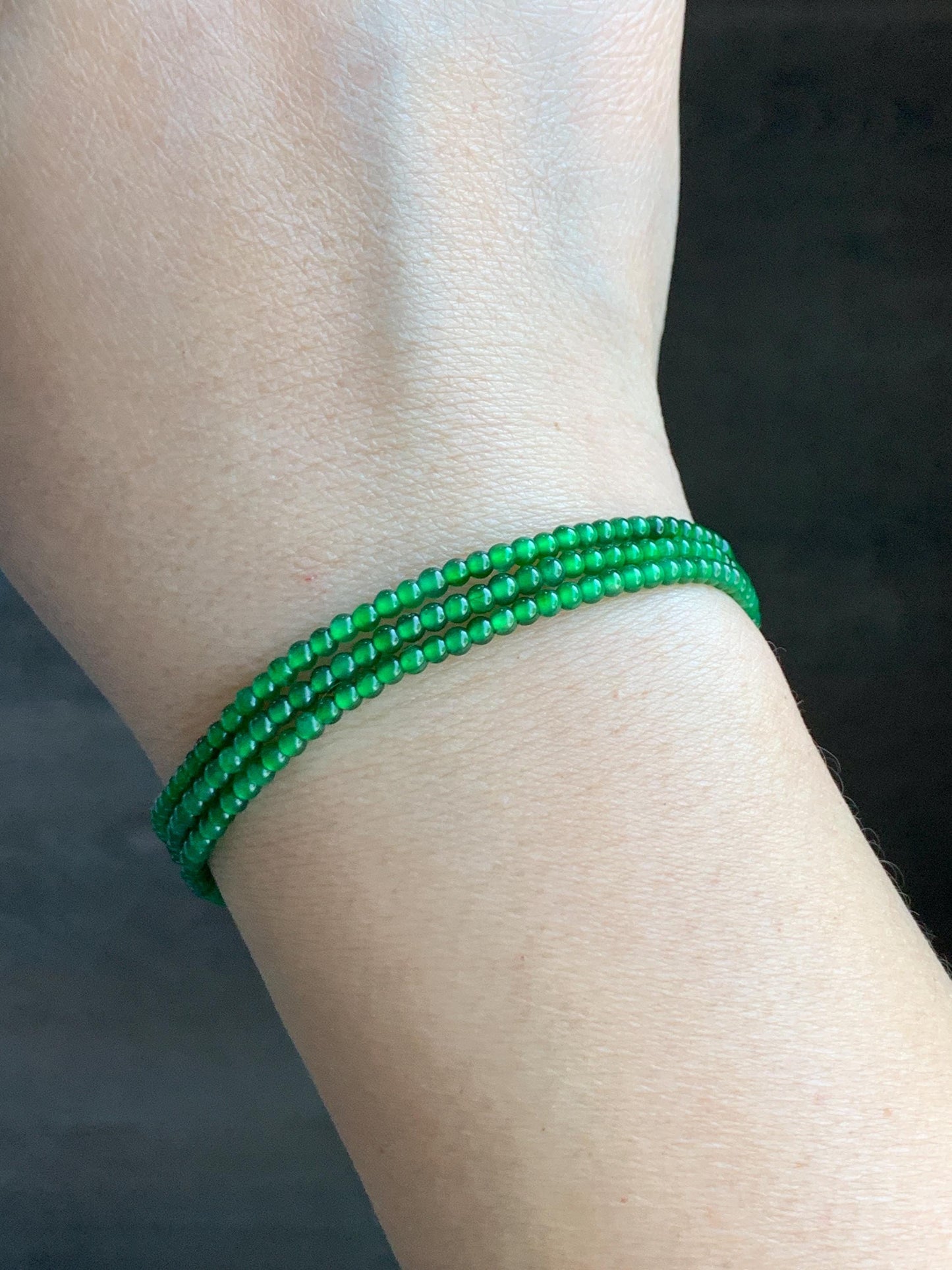 Natural Grade A Guatemalan Icy Translucent Vibrant Green Jadeite Petite Beaded Necklace Sterling Silver 2.3-2.5mm 6g