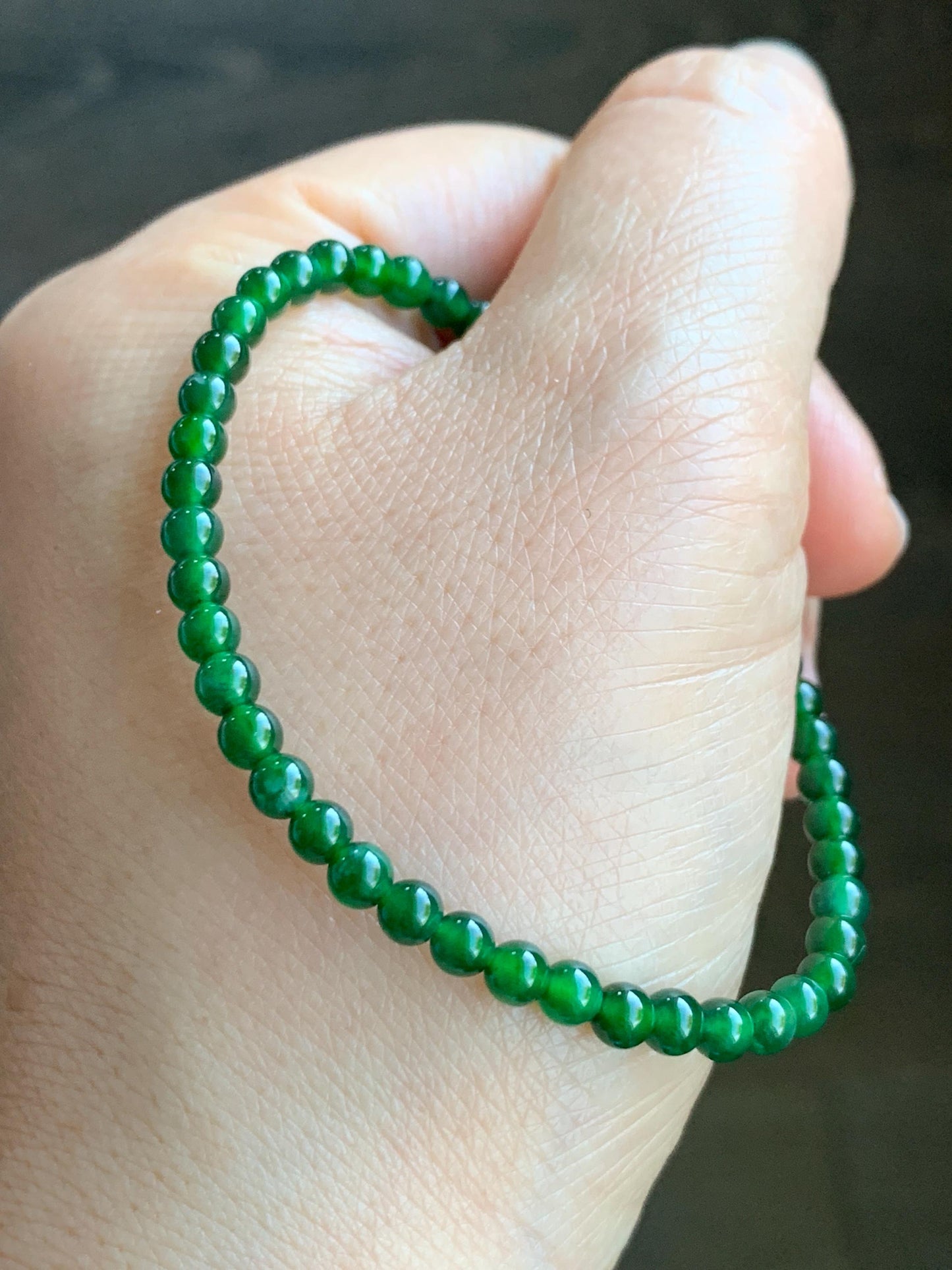 Certified Grade A Natural Guatemalan Icy Translucent Intense Green Jadeite Beads Beaded Bracelet 4mm 5.43g