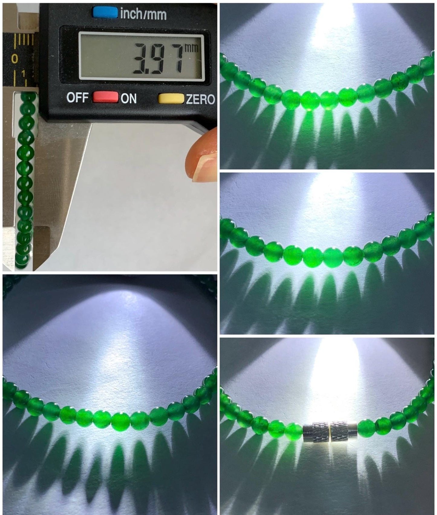 Certified Grade A Natural Guatemalan Icy Translucent Intense Green Jadeite Beads Beaded Bracelet 3.9mm 6 7/8” 4.87g 天然冰危绿翡翠小卡圆珠手串 1706