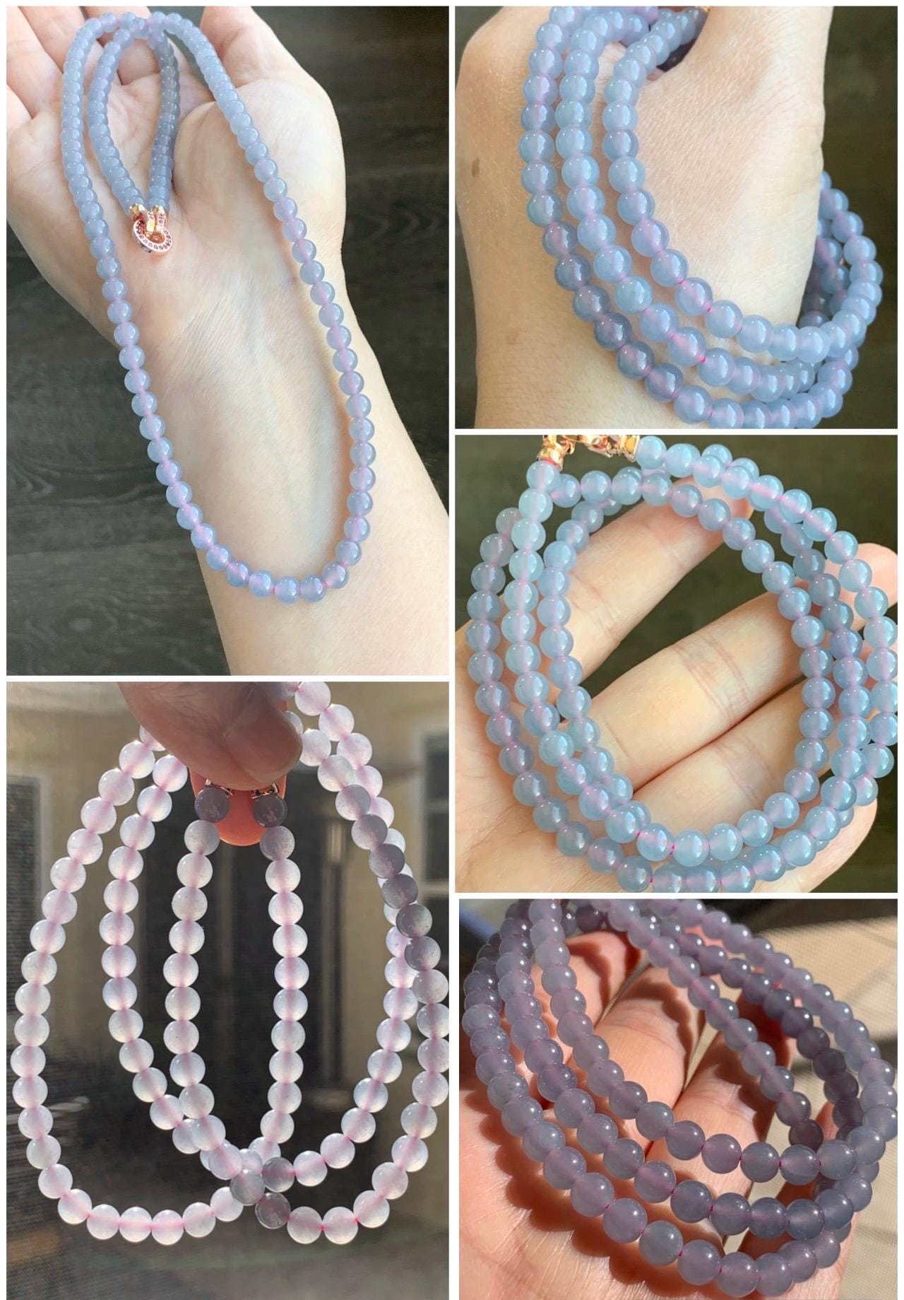 Certified Grade A Natural Guatemalan Icy Highly Translucent Light Pastel Blue Jadeite Beaded Necklace 5.8mm