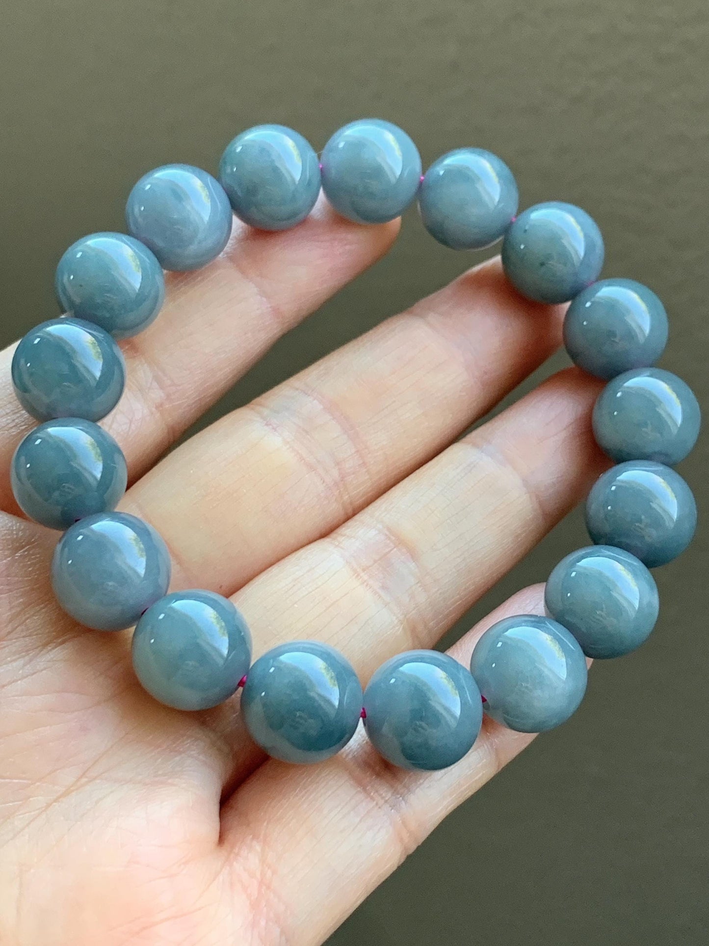 LARGE Natural Grade A Guatemalan Icy Translucent Dusty Purplish Blue Jadeite Beaded Bracelet 11.9mm 49g