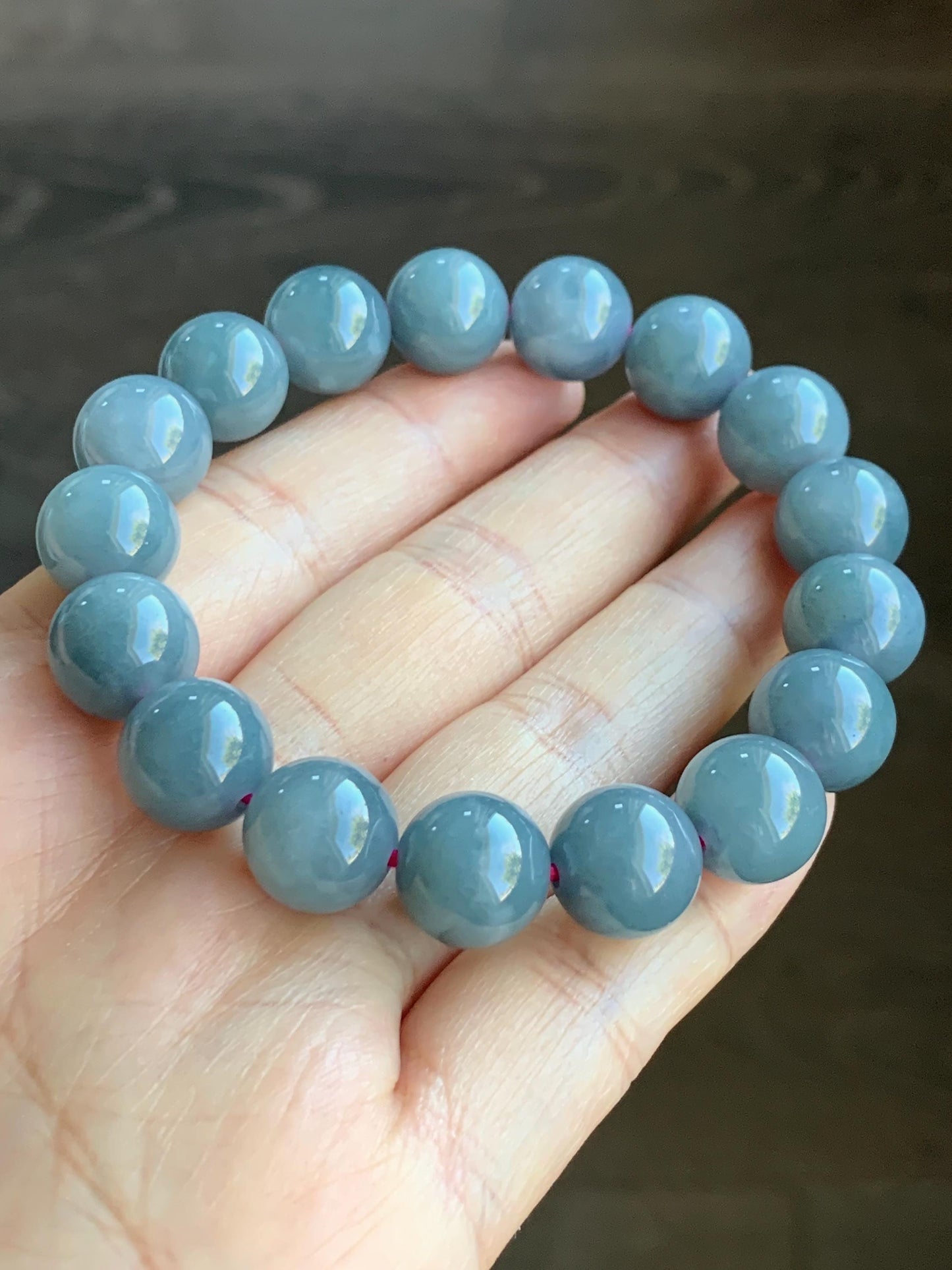 LARGE Natural Grade A Guatemalan Icy Translucent Dusty Purplish Blue Jadeite Beaded Bracelet 11.9mm 49g