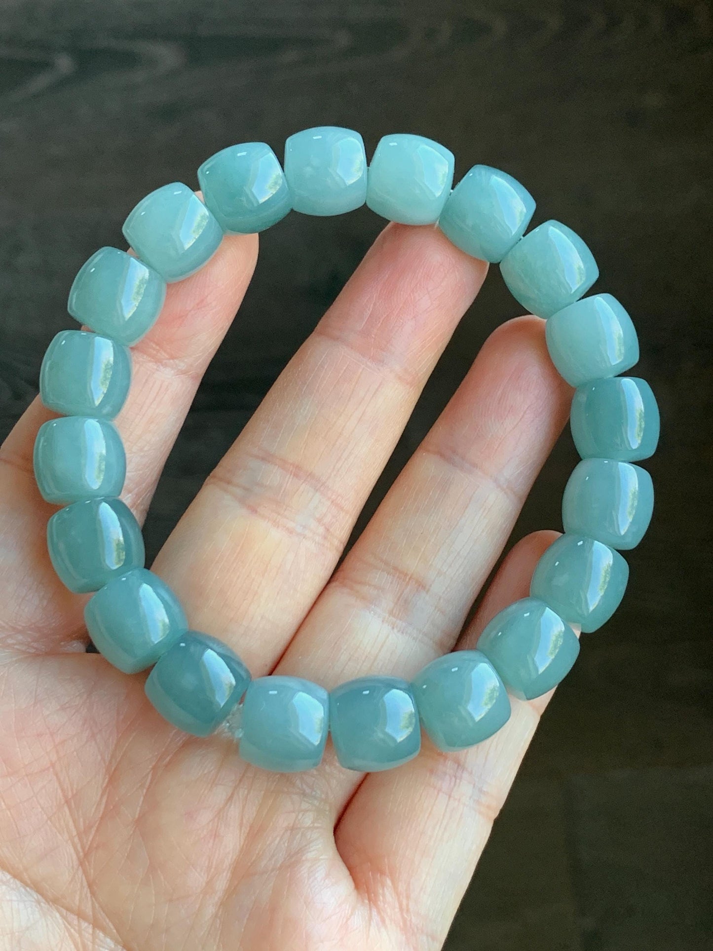 Natural Grade A Guatemalan Icy Translucent Gelatinous Blue Jadeite Barrel Beads Beaded Bracelet Stretchy 49g