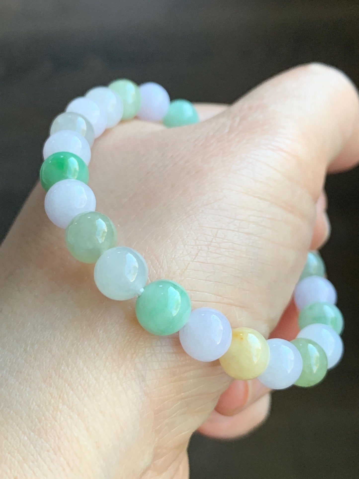 Natural Grade A Icy Translucent Multicolored Jadeite Round Beads Beaded Bracelet Stretchy 7.5mm 19g