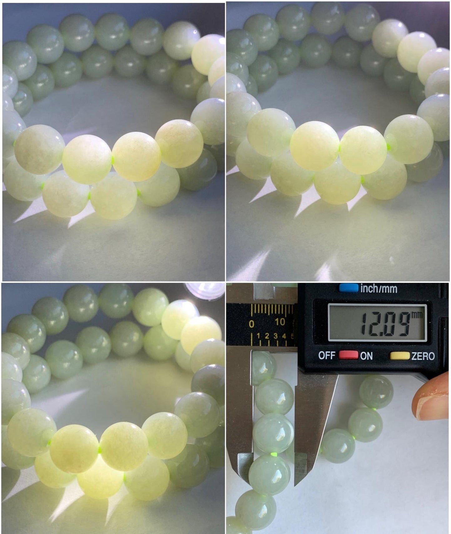 Natural Grade A Icy Translucent Light Beige Jadeite Large Round Beads Beaded Bracelet 12mm 7.25” 51g 天然冰糖雪梨黄翡翠圆珠手串 DBT468