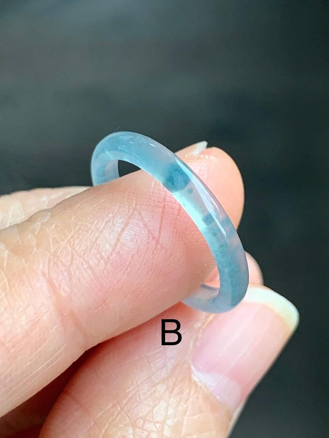 Natural Grade A Guatemalan Icy Highly Translucent Pastel Teal Blue Marbled Jadeite Band Ring Size 6-7.25 US 天然冰危起光浅蓝飘花翡翠戒圈 WDLP