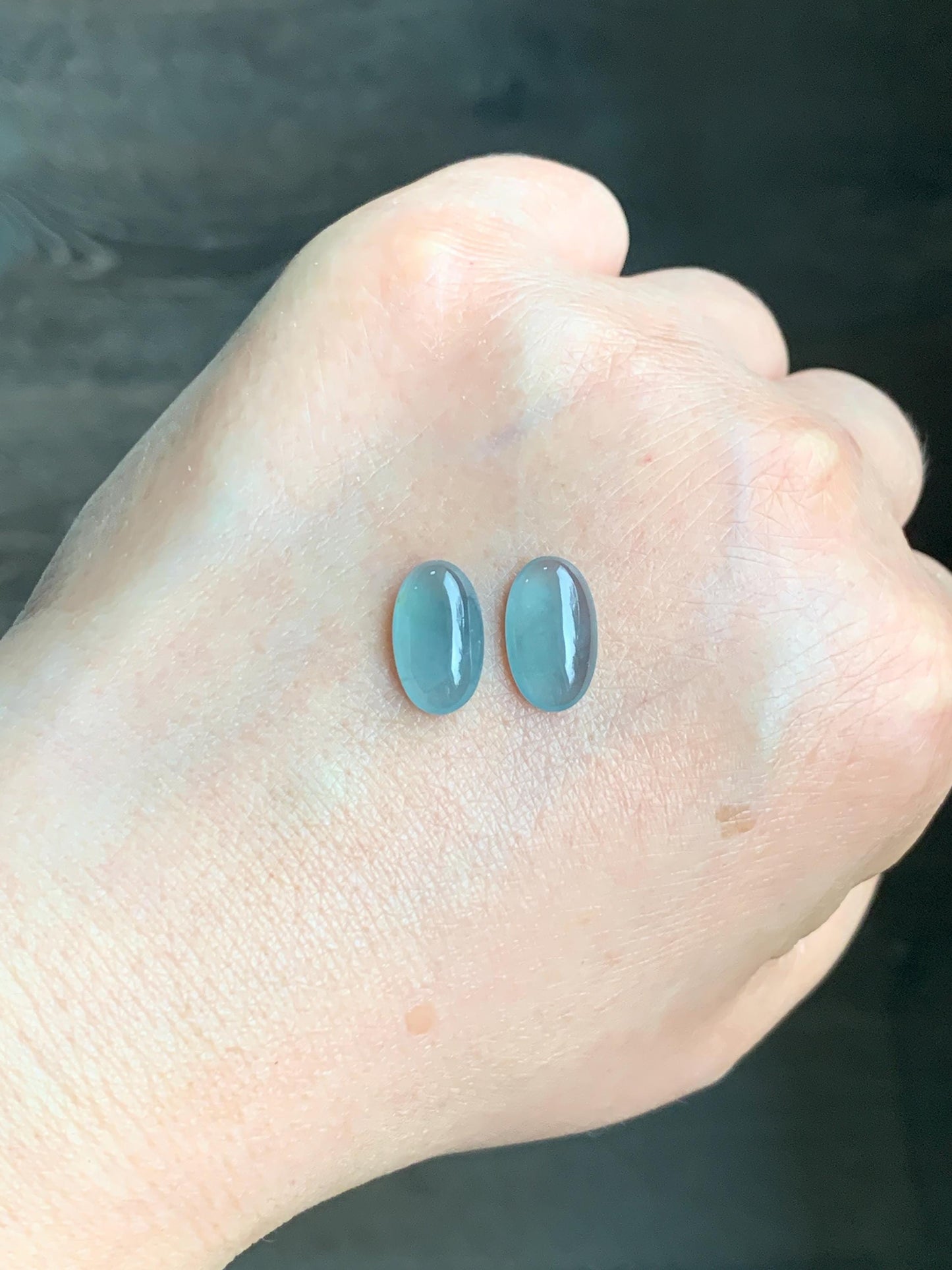 Natural Grade A Guatemalan Icy Highly Translucent Light Blue Jadeite Oval Cabochon Set of 2 For Earrings 天然老种冰危浅蓝翡翠椭圆蛋面 TYD180