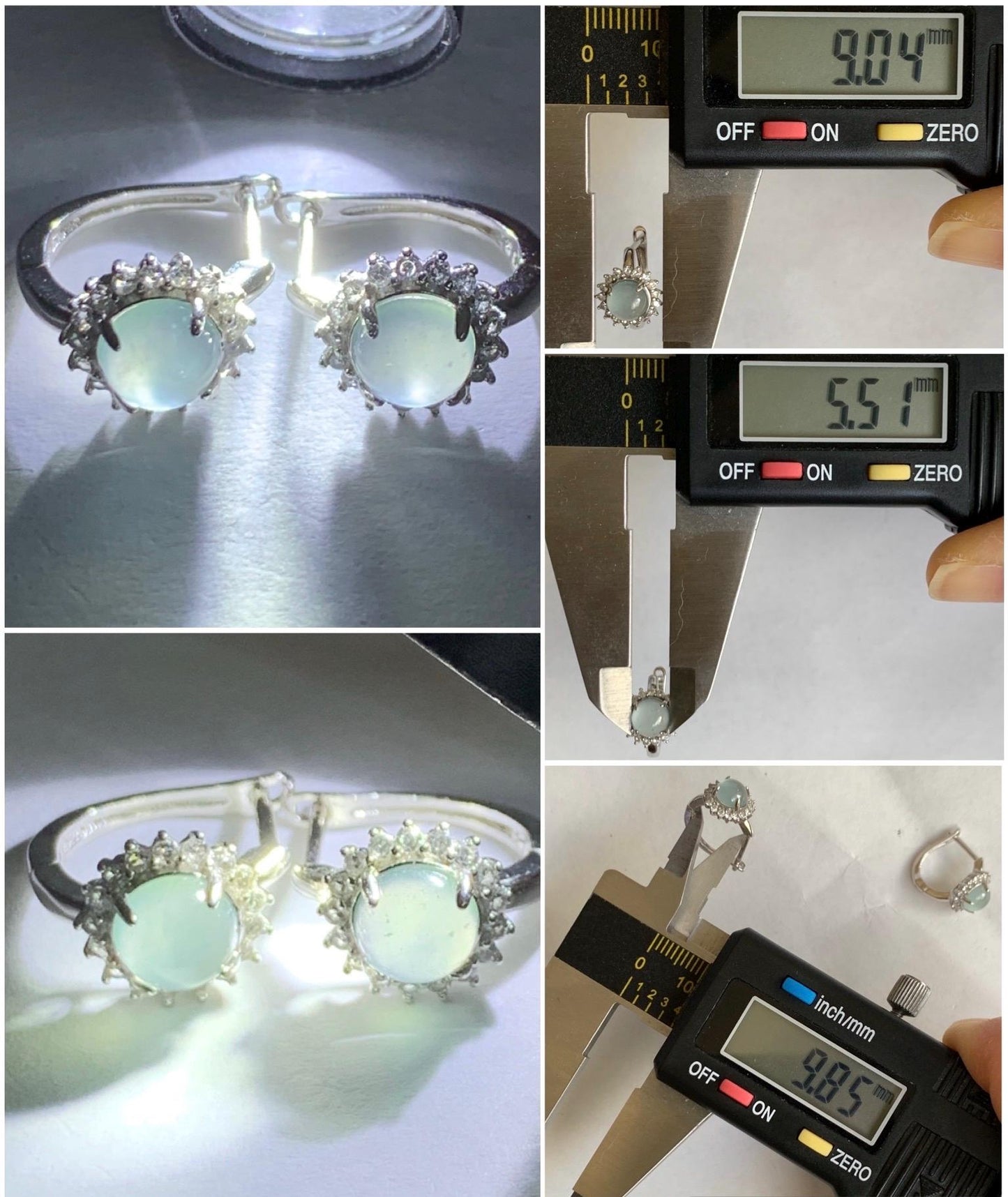Natural Grade A Guatemalan Icy Highly Translucent Pastel Blue Jadeite Halo Style Huggie Hoop Earrings 天然冰危淡蓝翡翠银镶耳包 WBHD70