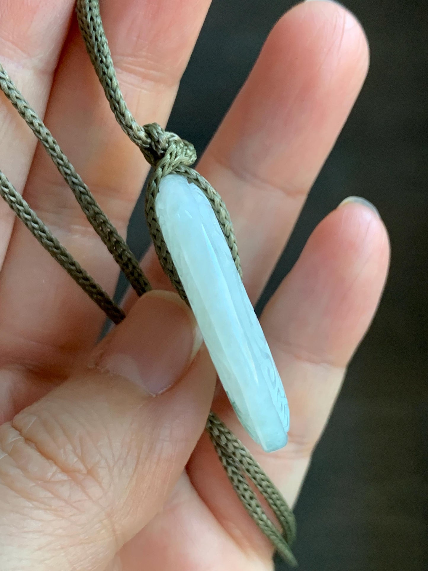 Natural Grade A Icy Translucent Jadeite w/ Green Marbling Engraved Ping An Kou Donut Pendant Rope Necklace 23.5” 17g 天然冰飘花翡翠仿古雕平安扣吊坠挂件 PHM66