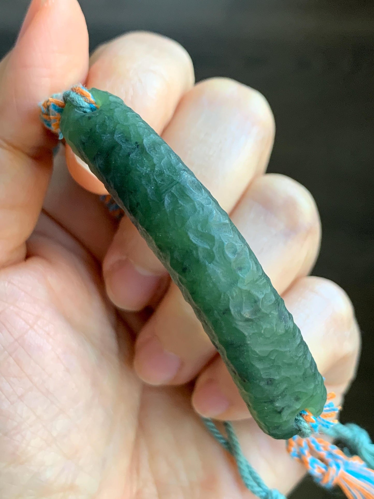 Natural Grade A Nephrite Jade Cuff Rope Bracelet Translucent Dark Green Adjustable 7" 19g 天然和田玉仿古手牌手绳 B