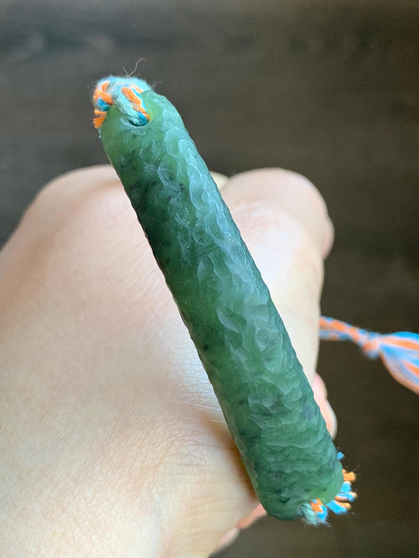 Natural Grade A Nephrite Jade Cuff Rope Bracelet Translucent Dark Green Adjustable 7" 19g 天然和田玉仿古手牌手绳 B