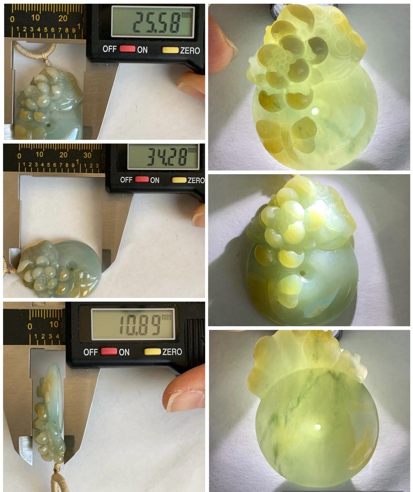 Natural Grade A Icy Translucent Pastel Blue Yellow Marbled Jadeite Lotus Flower Ping An Kou Donut Pendant Rope Necklace 天然冰浅蓝飘黄翡翠莲花莲蓬平安扣吊坠