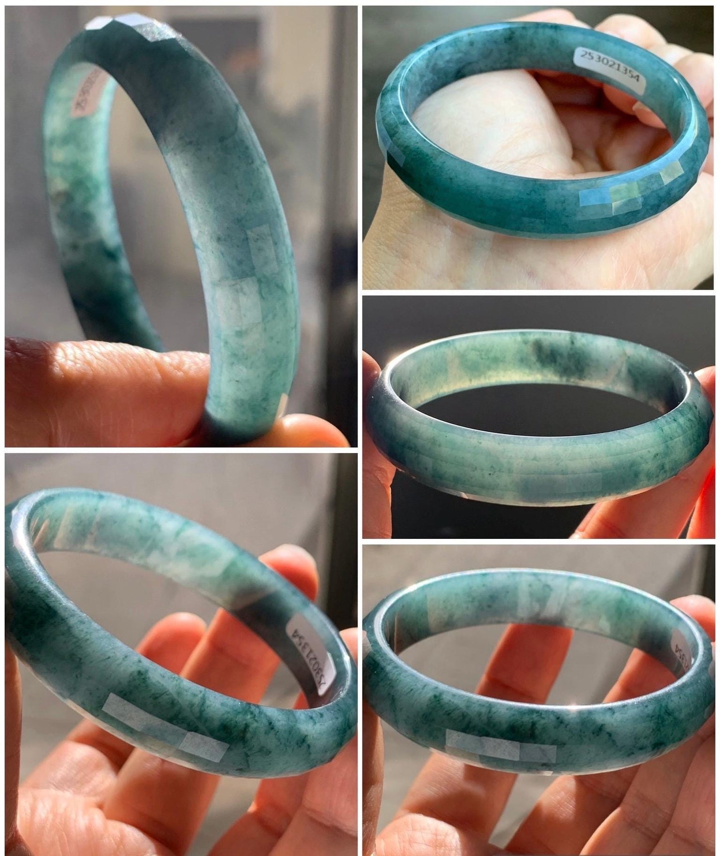 Certified Natural Grade A Guatemalan Icy Translucent Dark Blue Marbled Jadeite Faceted Bangle 56.8mm 12.6x5.9mm 38.4g 天然老种冰危深蓝翡翠正圈切割面手镯 1354